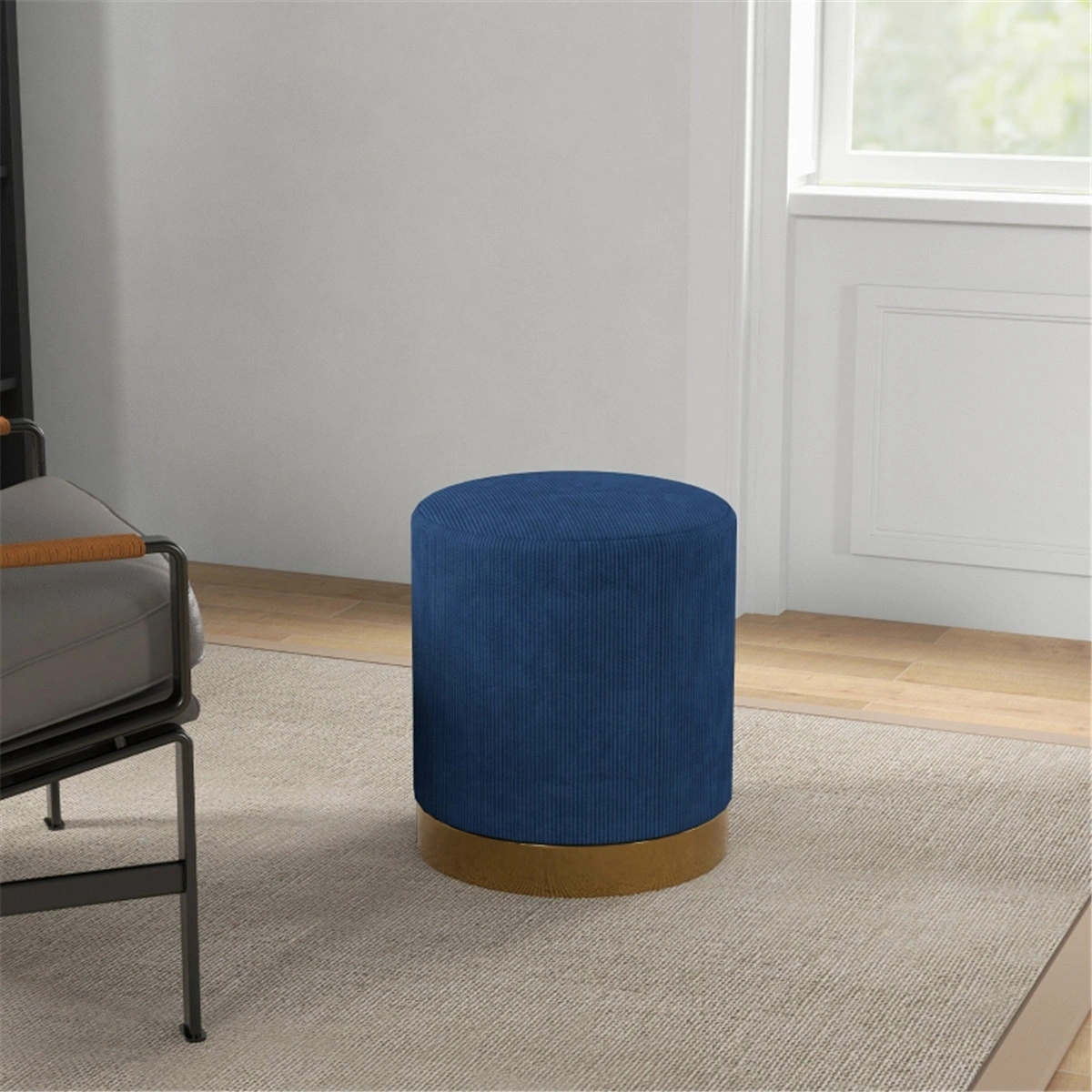 Round Ottoman Footstool, Upholstered Padded Seat Ottoman for Living Room Bedroom view 2