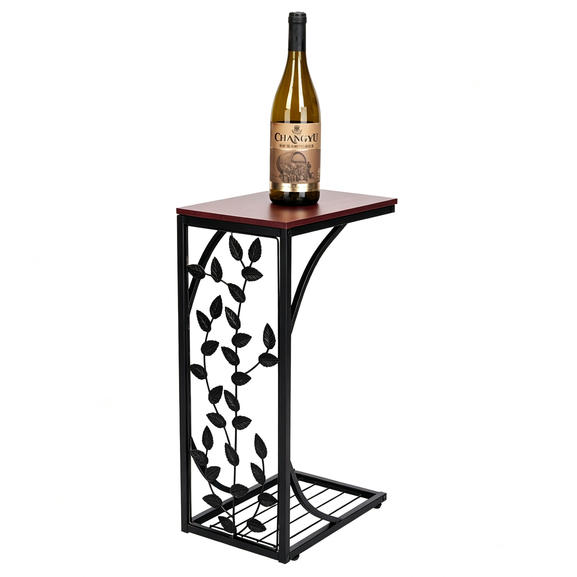 Brown Iron Side Table 54x30.5x21CM, Leaf Pattern Metal Coffee Table, Vintage Decor Accent Table view 2