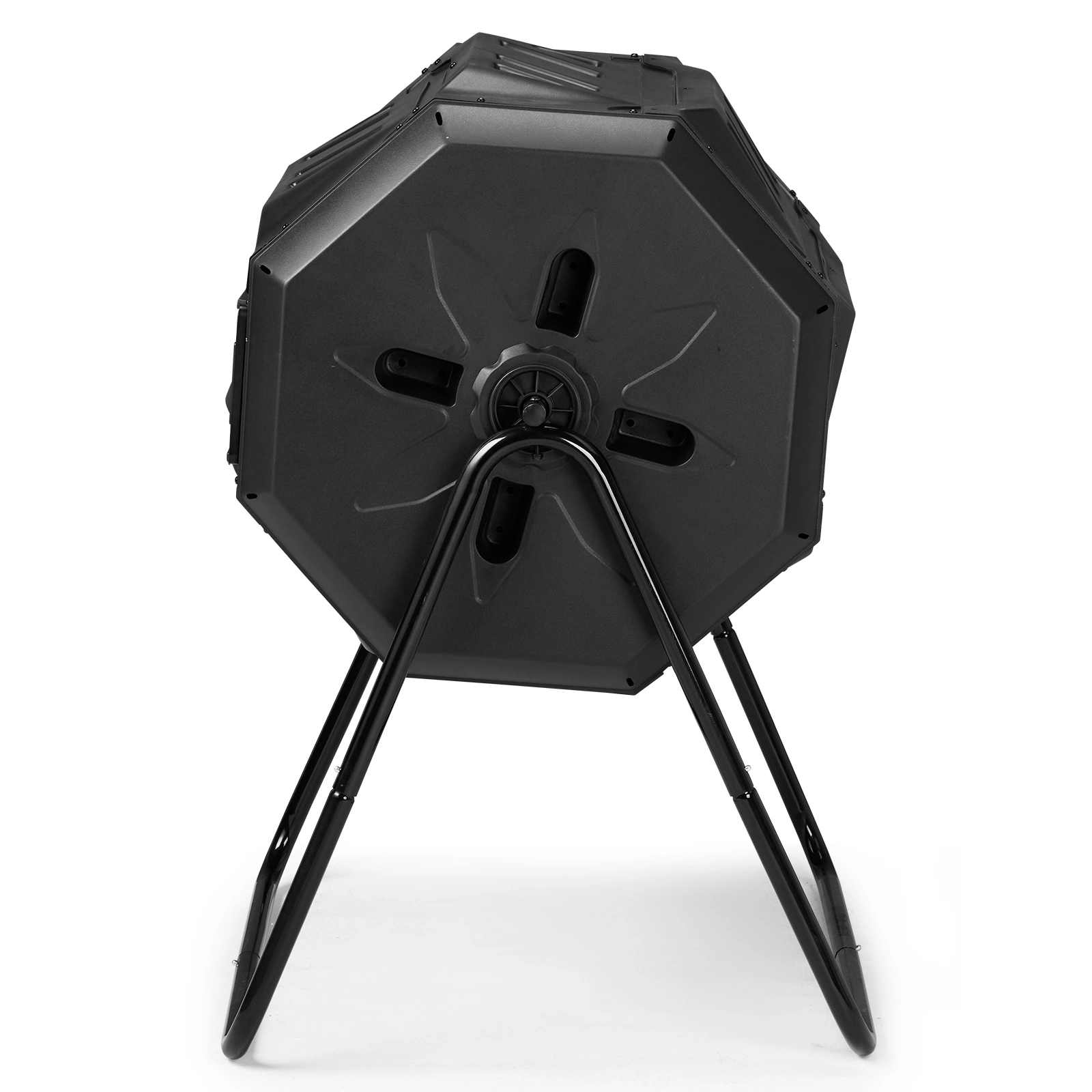 Outdoor Compost Tumbler Dual Chamber, Outdoor Tumbling Composter Dual Rotating Batch Compost Bin, 42 Gallon, Black view 4