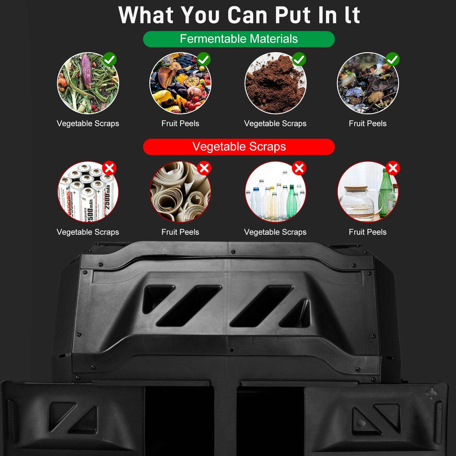 Outdoor Compost Tumbler Dual Chamber, Outdoor Tumbling Composter Dual Rotating Batch Compost Bin, 42 Gallon, Black view 7