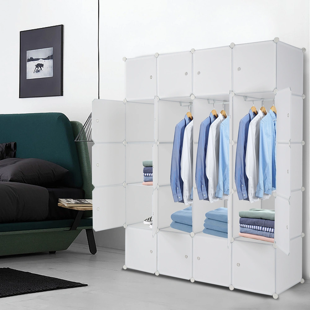 20 Cube Organizer Stackable Plastic Cube Storage Shelves Design Multifunctional Modular Closet Cabinet with Hanging Rod White view 10