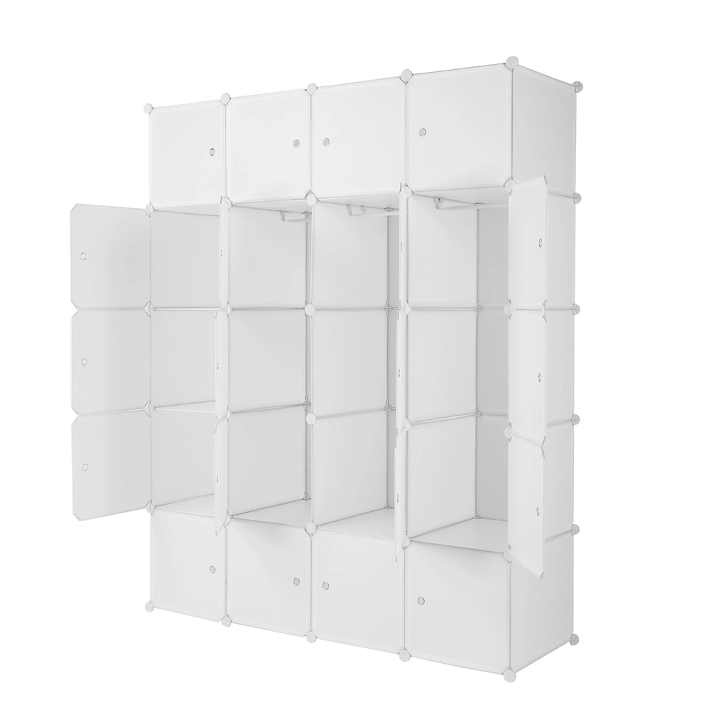 20 Cube Organizer Stackable Plastic Cube Storage Shelves Design Multifunctional Modular Closet Cabinet with Hanging Rod White view 4