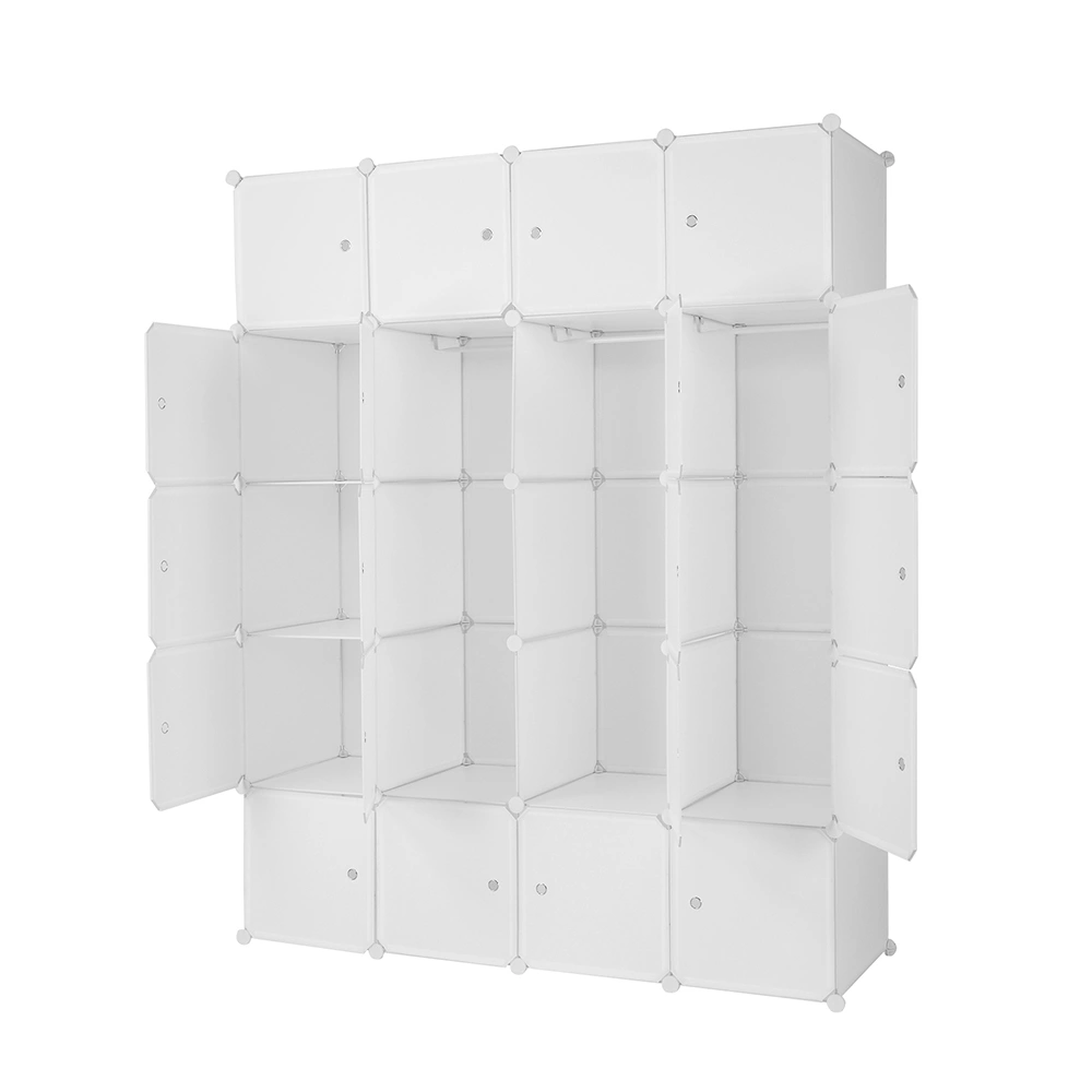 20 Cube Organizer Stackable Plastic Cube Storage Shelves Design Multifunctional Modular Closet Cabinet with Hanging Rod White view 7