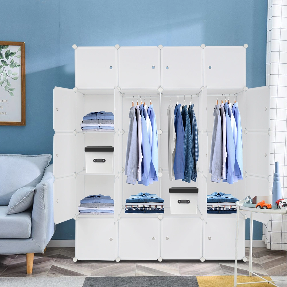 20 Cube Organizer Stackable Plastic Cube Storage Shelves Design Multifunctional Modular Closet Cabinet with Hanging Rod White view 9