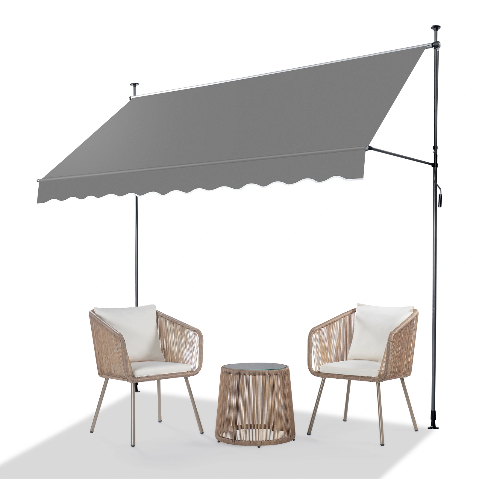 Grey Retractable Awning 118.1"D x 47.2"W x 78.7-118.1"H Adjustable Outdoor Canopy