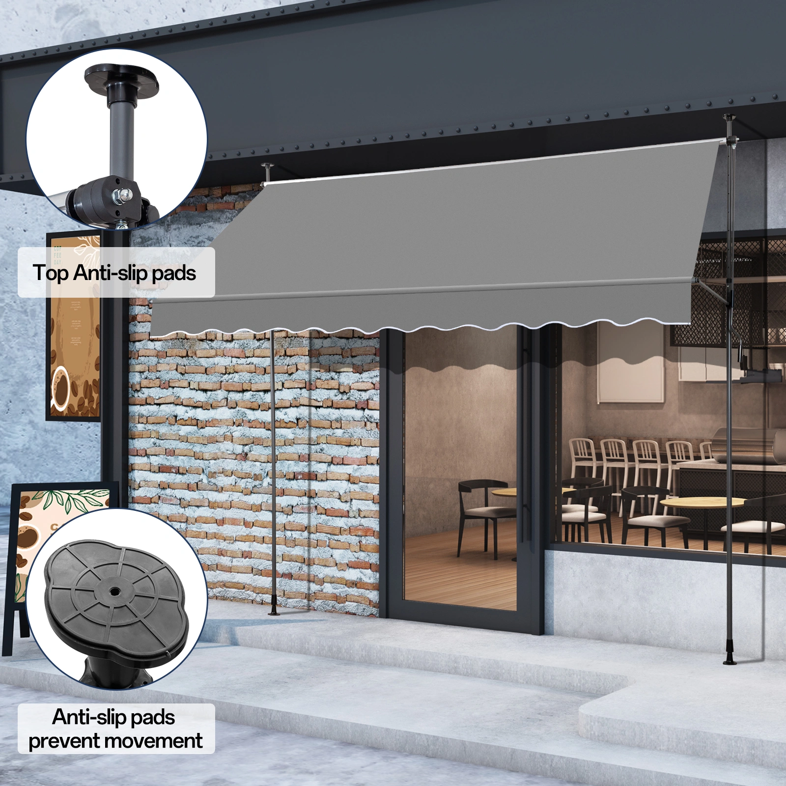 Grey Retractable Awning 118.1"D x 47.2"W x 78.7-118.1"H Adjustable Outdoor Canopy view 12
