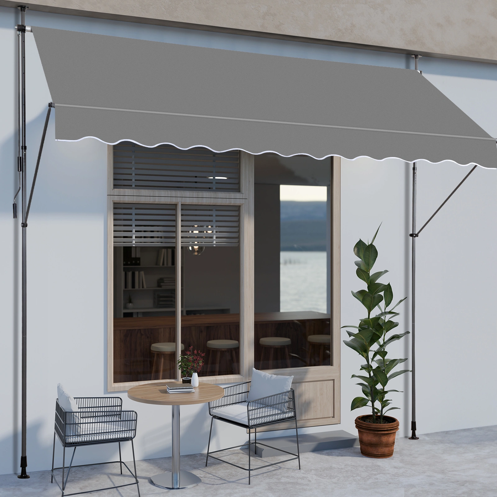 Grey Retractable Awning 118.1"D x 47.2"W x 78.7-118.1"H Adjustable Outdoor Canopy view 3