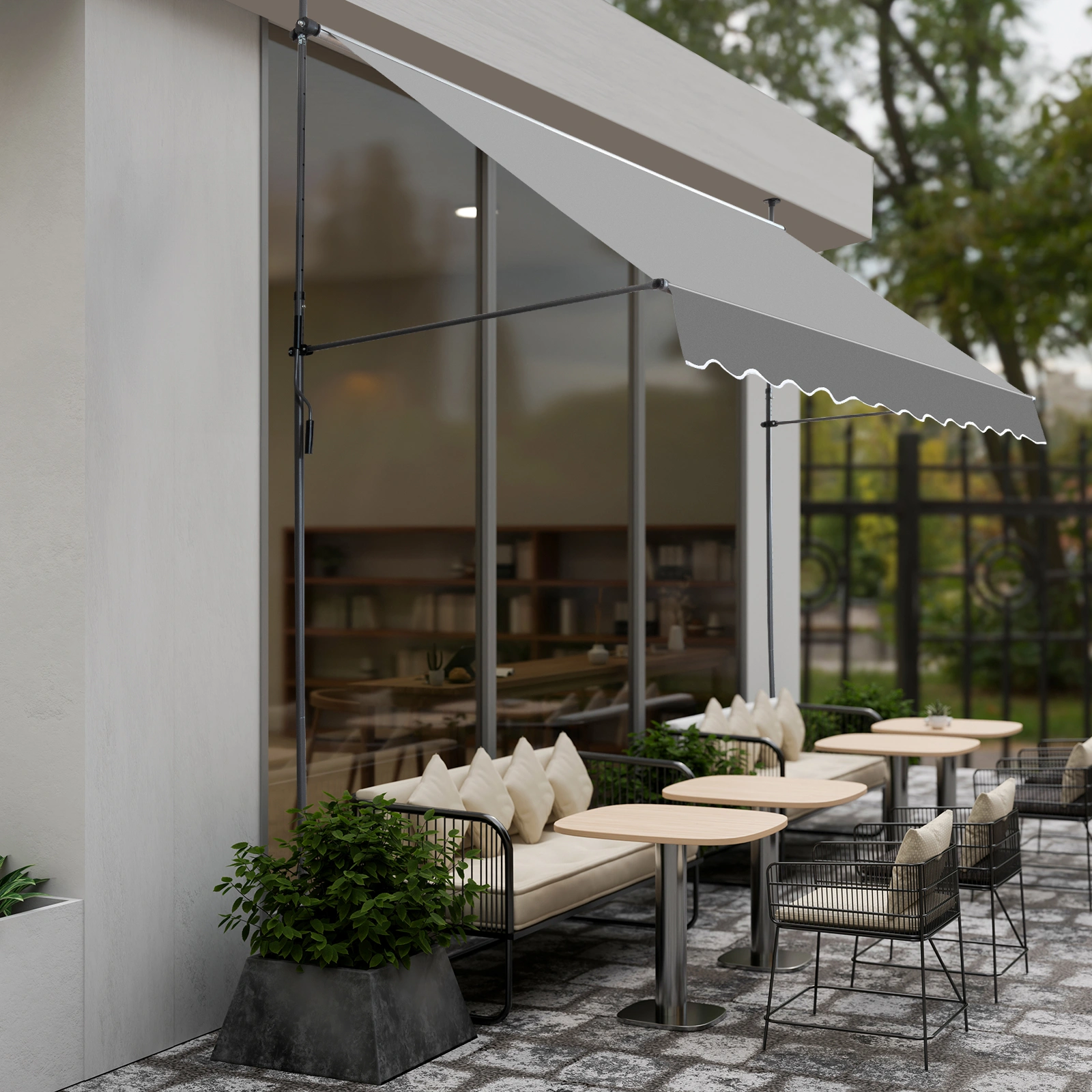 Grey Retractable Awning 118.1"D x 47.2"W x 78.7-118.1"H Adjustable Outdoor Canopy view 5