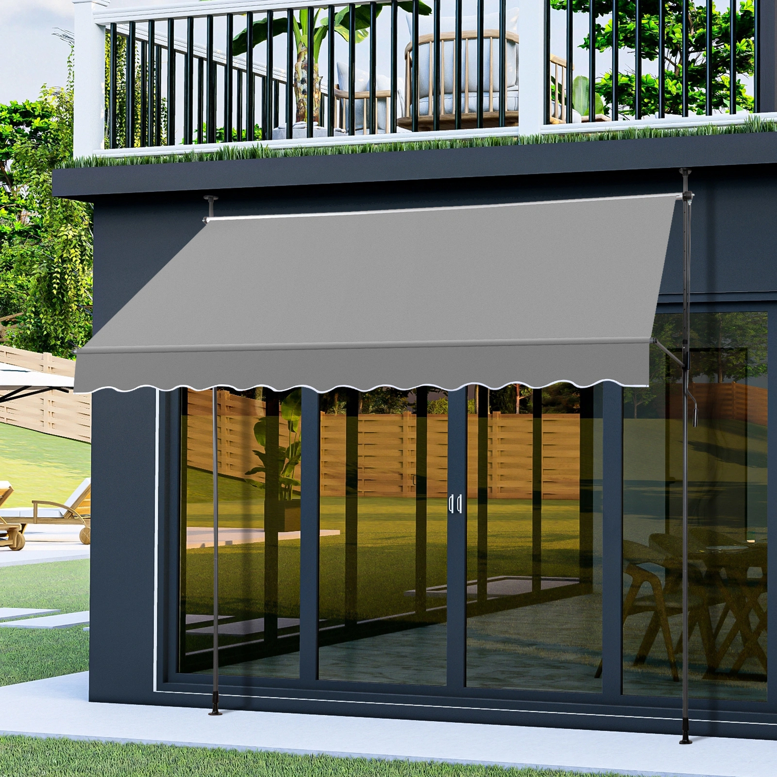 Grey Retractable Awning 118.1"D x 47.2"W x 78.7-118.1"H Adjustable Outdoor Canopy view 6