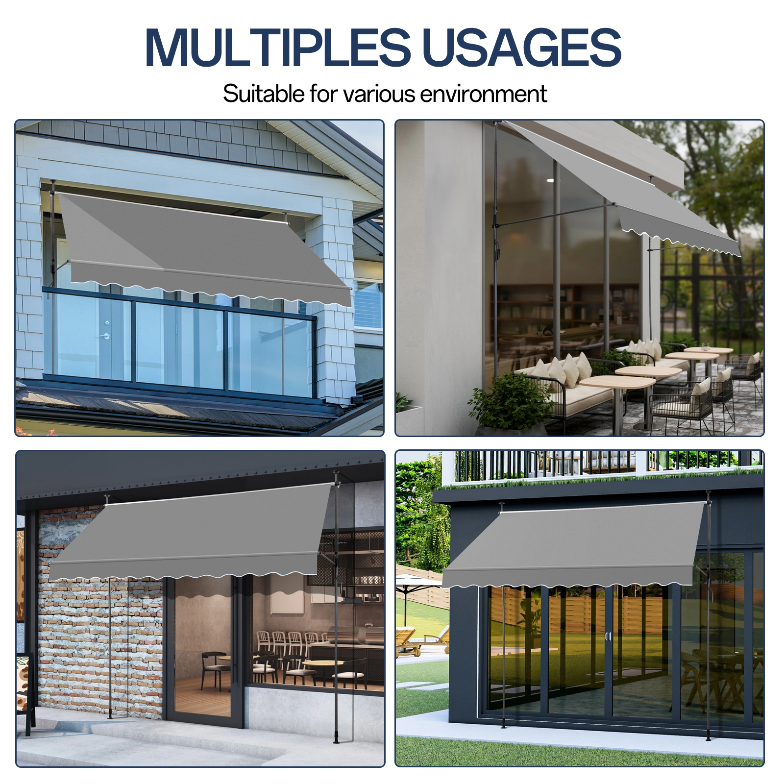 Grey Retractable Awning 118.1"D x 47.2"W x 78.7-118.1"H Adjustable Outdoor Canopy view 7