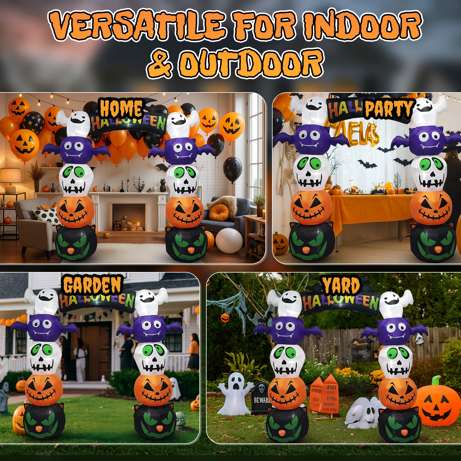 8.2 FT Cute Halloween Inflatables Pumpkin Archway Outdoor Decoration, Giant Blow up Yard Arch Decorations with Built-in LED Lights for Holiday Party Front Yard Lawn Garden Decor view 10