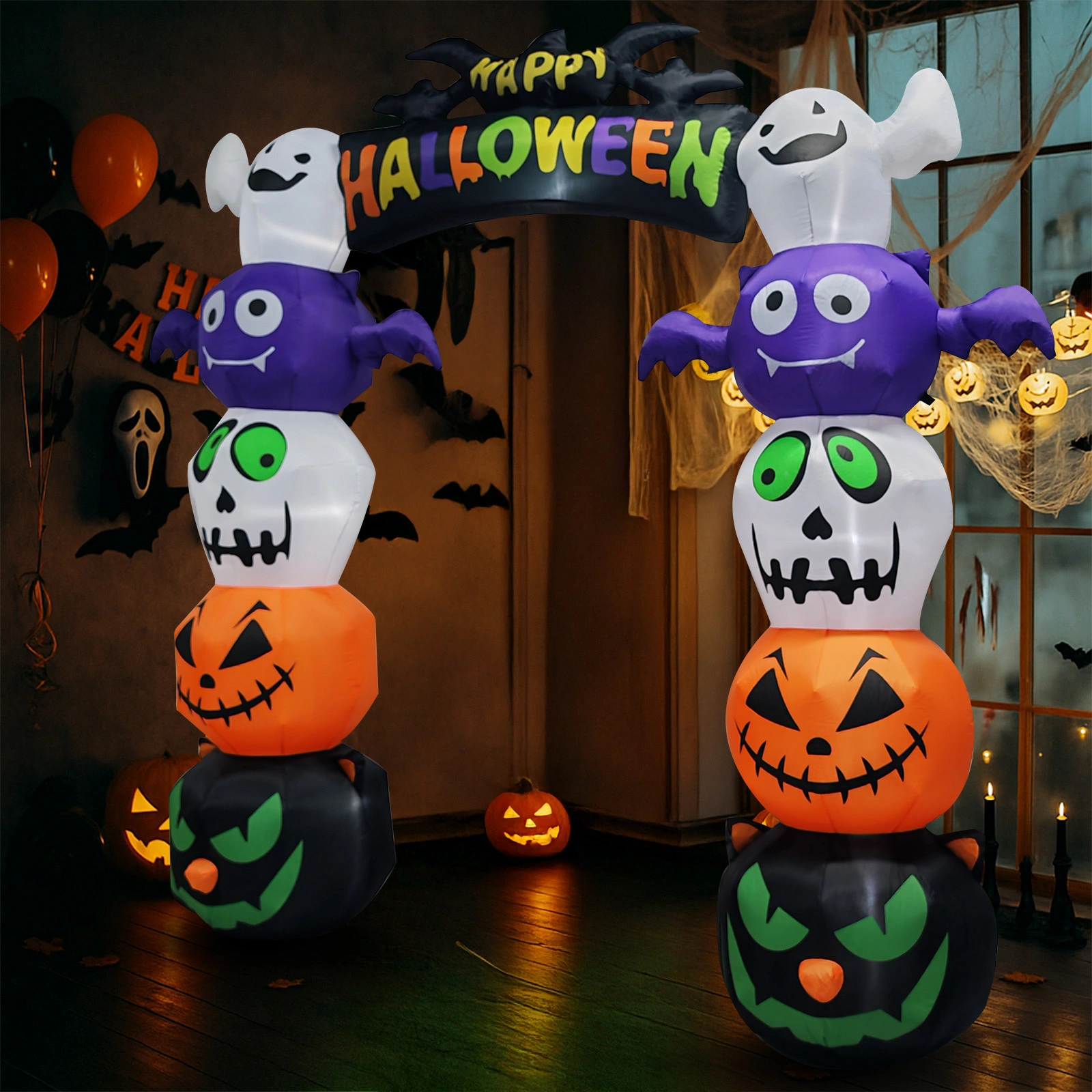 8.2 FT Cute Halloween Inflatables Pumpkin Archway Outdoor Decoration, Giant Blow up Yard Arch Decorations with Built-in LED Lights for Holiday Party Front Yard Lawn Garden Decor view 11