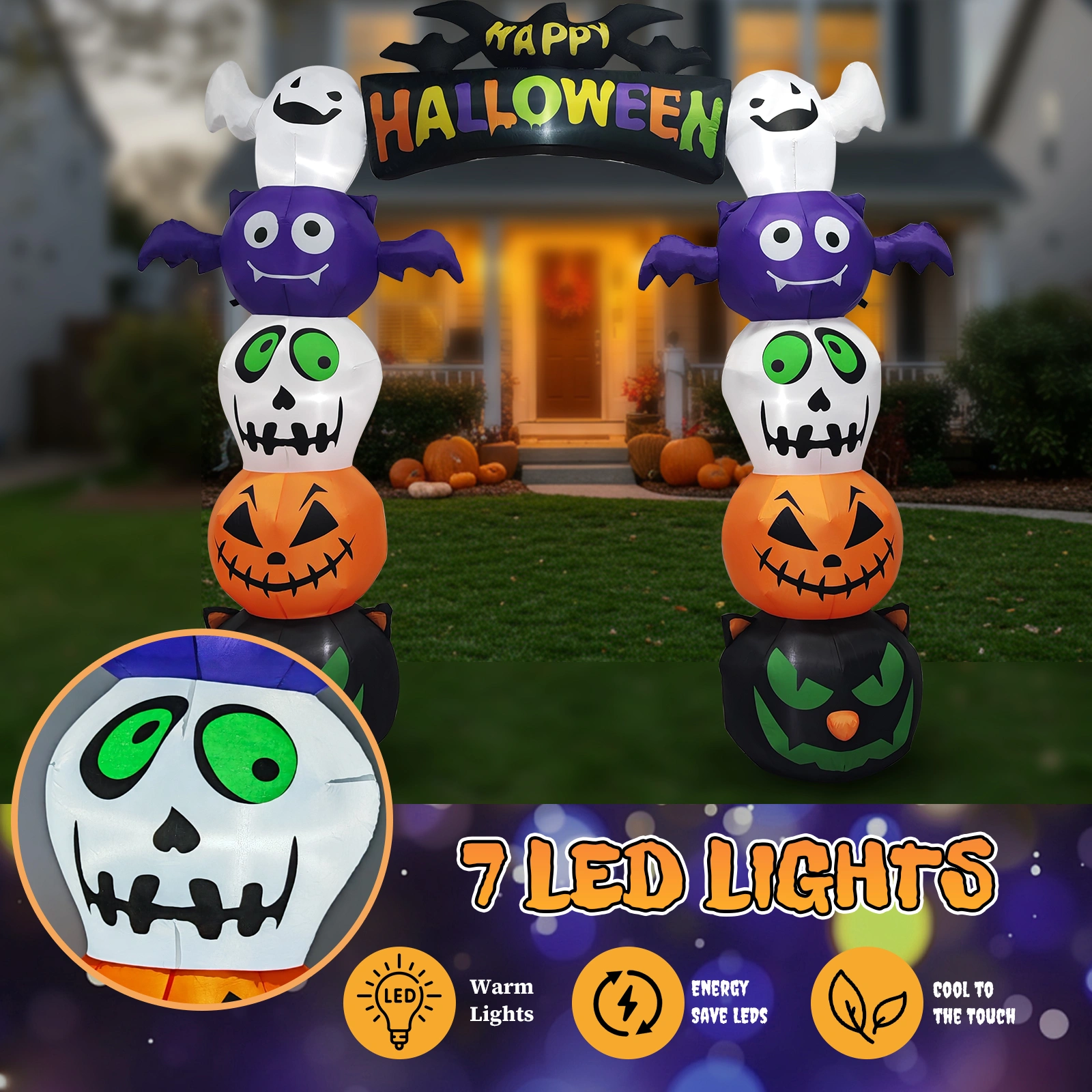 8.2 FT Cute Halloween Inflatables Pumpkin Archway Outdoor Decoration, Giant Blow up Yard Arch Decorations with Built-in LED Lights for Holiday Party Front Yard Lawn Garden Decor view 12