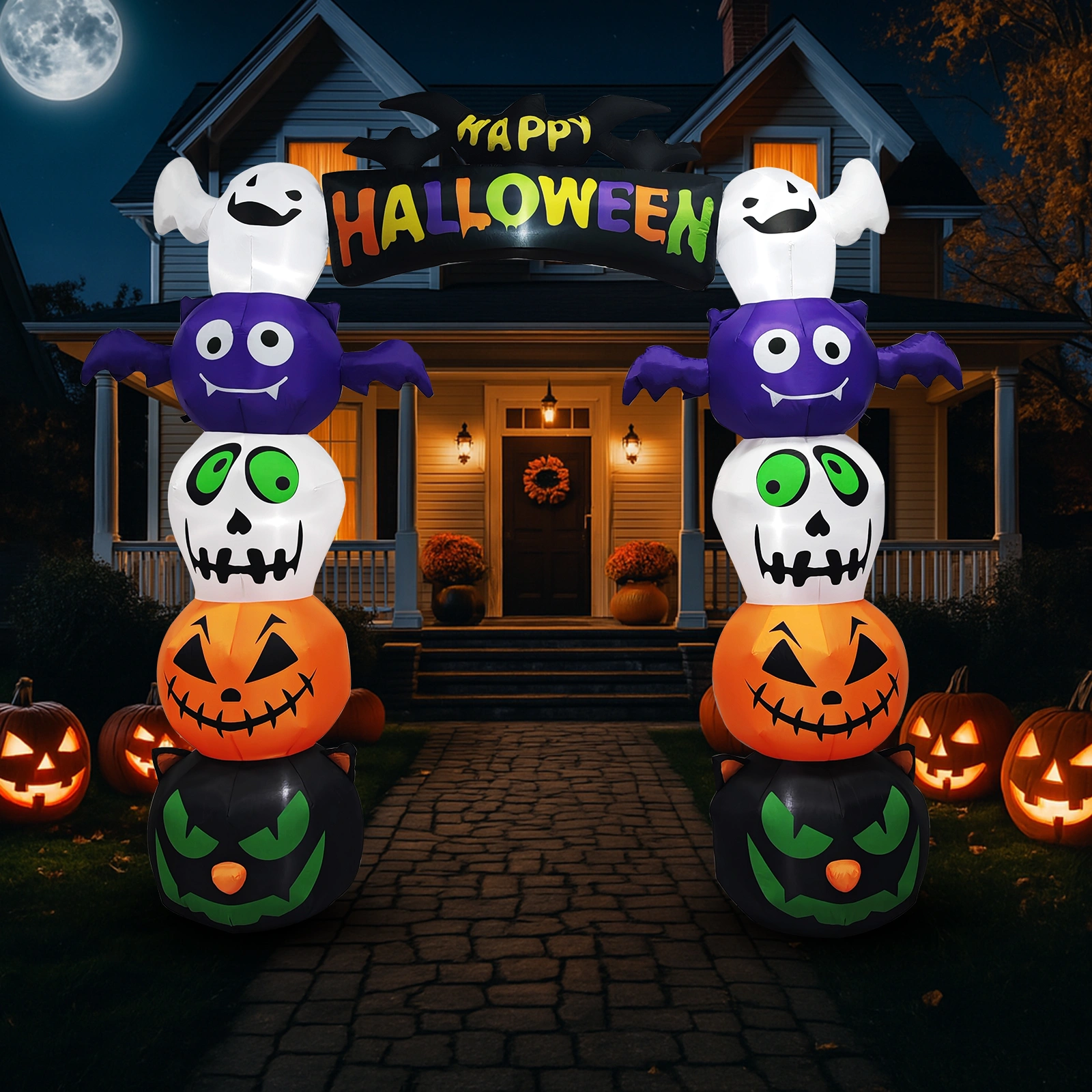 8.2 FT Cute Halloween Inflatables Pumpkin Archway Outdoor Decoration, Giant Blow up Yard Arch Decorations with Built-in LED Lights for Holiday Party Front Yard Lawn Garden Decor view 13