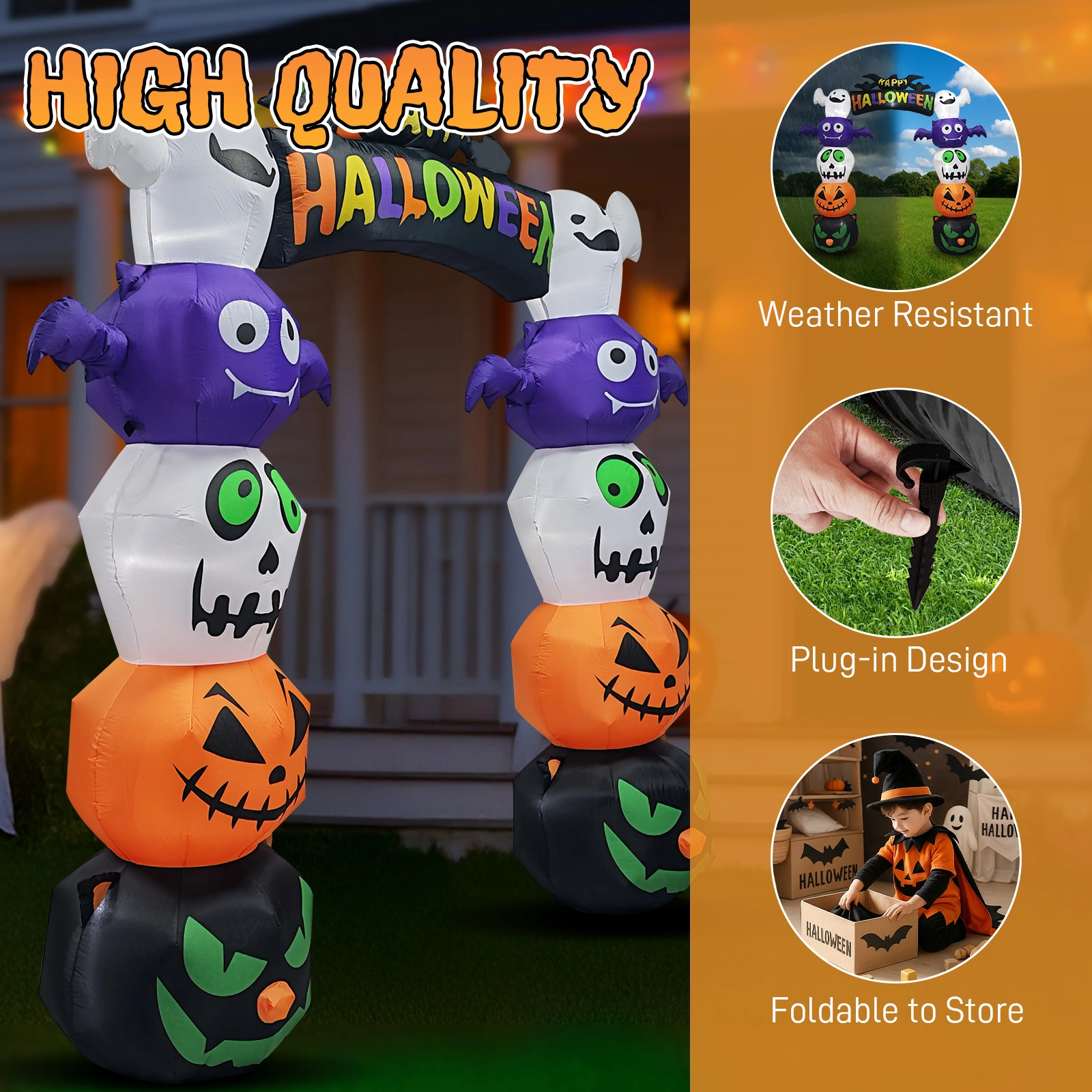 8.2 FT Cute Halloween Inflatables Pumpkin Archway Outdoor Decoration, Giant Blow up Yard Arch Decorations with Built-in LED Lights for Holiday Party Front Yard Lawn Garden Decor view 5