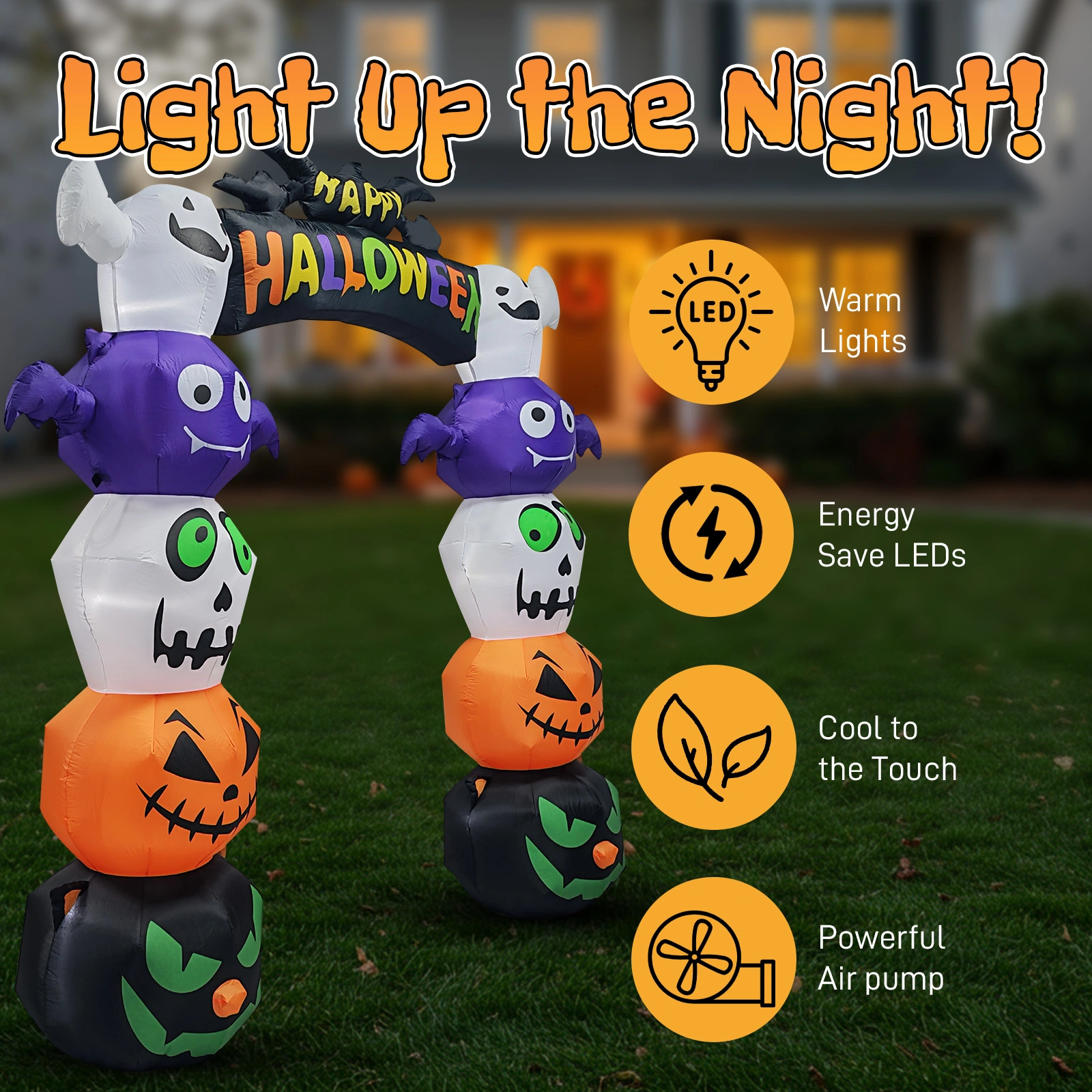 8.2 FT Cute Halloween Inflatables Pumpkin Archway Outdoor Decoration, Giant Blow up Yard Arch Decorations with Built-in LED Lights for Holiday Party Front Yard Lawn Garden Decor view 6