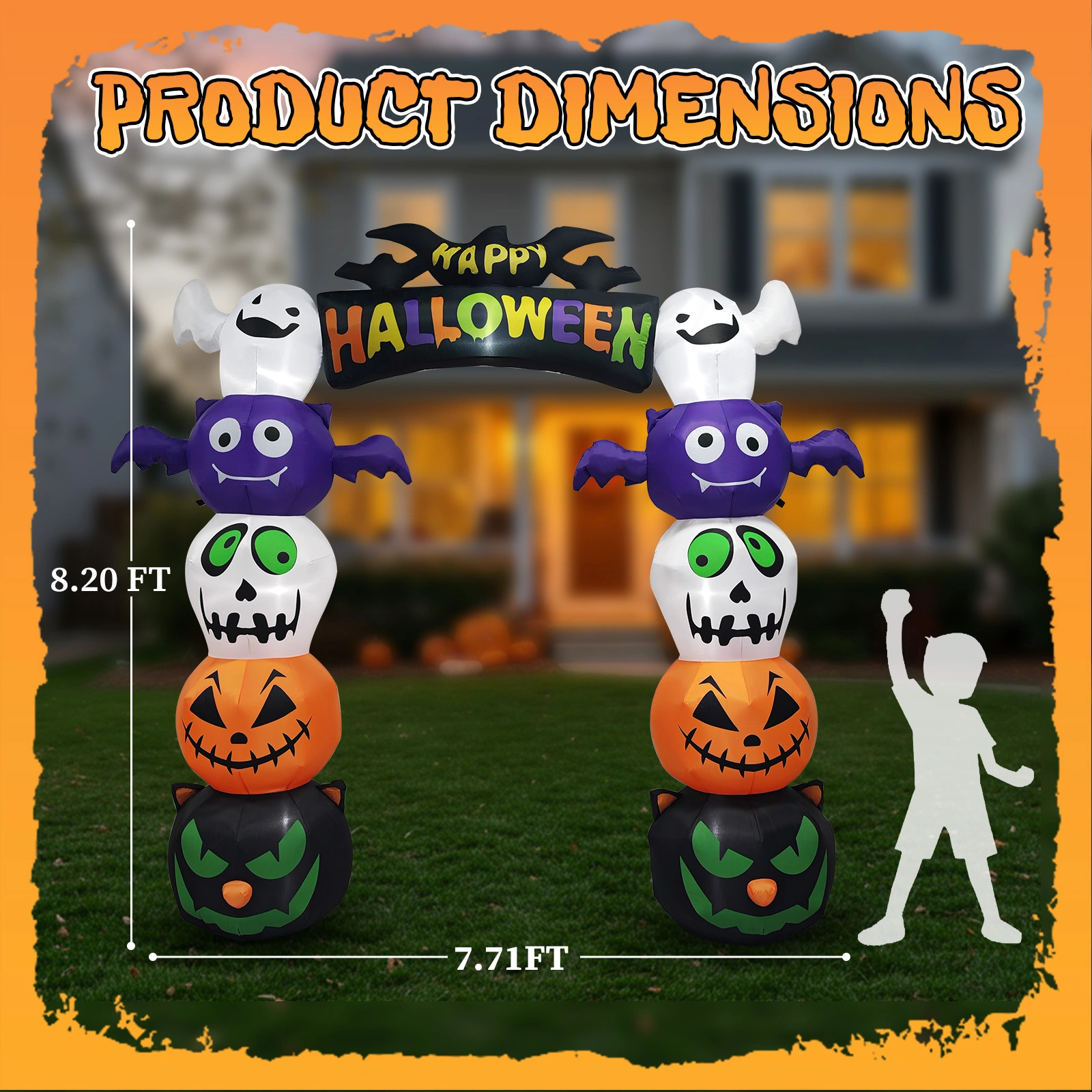 8.2 FT Cute Halloween Inflatables Pumpkin Archway Outdoor Decoration, Giant Blow up Yard Arch Decorations with Built-in LED Lights for Holiday Party Front Yard Lawn Garden Decor view 8