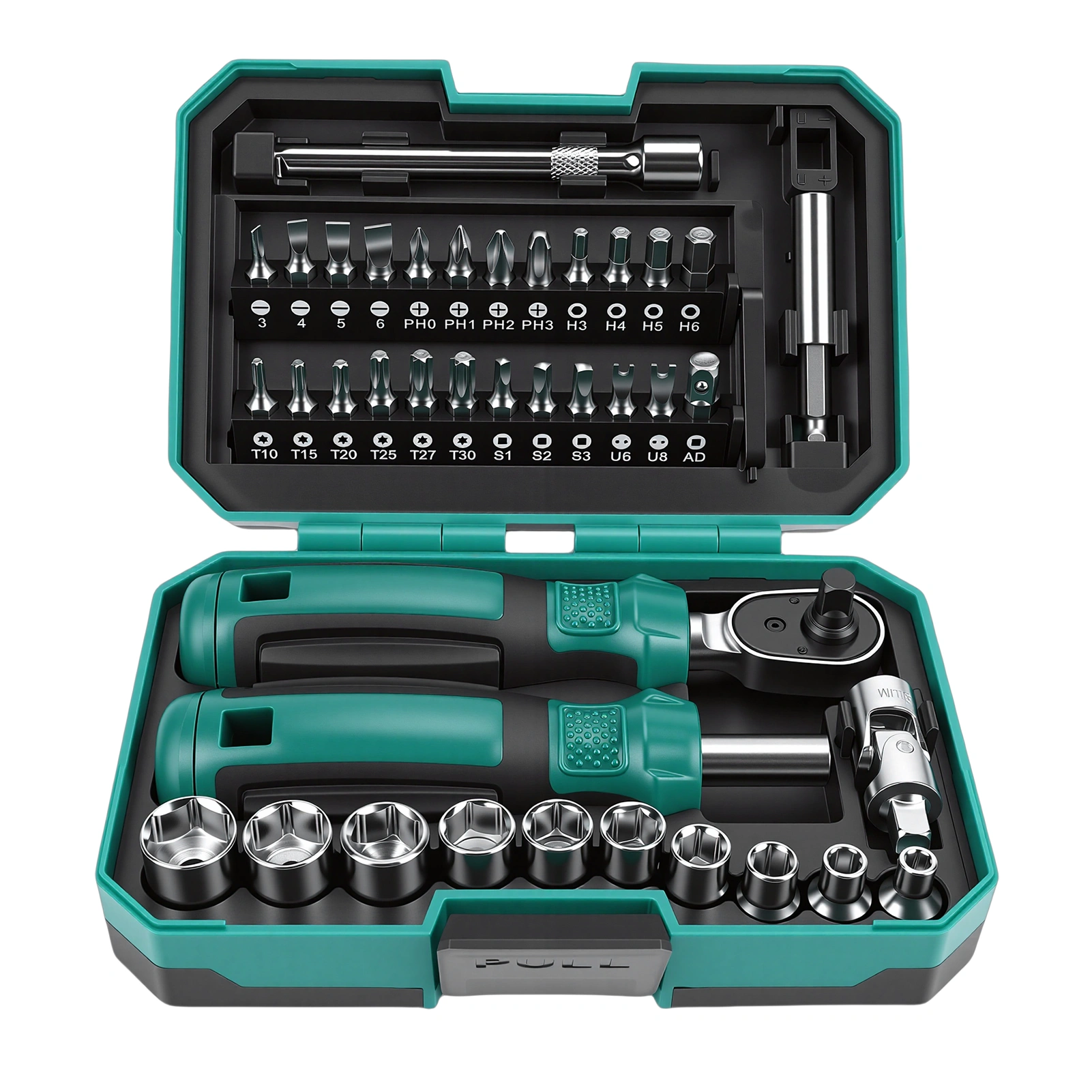 1/4 Inch Ratchet Wrench and Screwdriver Set - 10 Sockets, 24 Bits, 2 Extension Bars, Universal Joint Tool Kit view 5