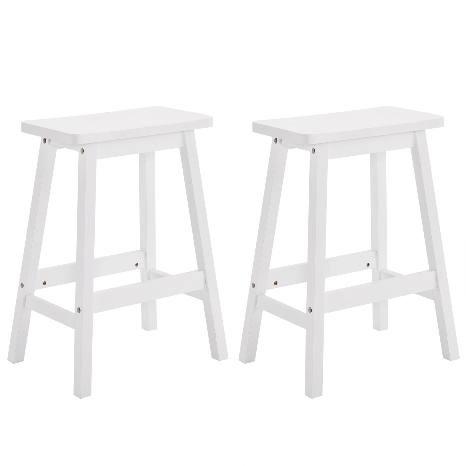 2pcs White Pine Wood Saddle Seat Bar Stool Counter Height Dining Chair for Kitchen Bar Pub view 2