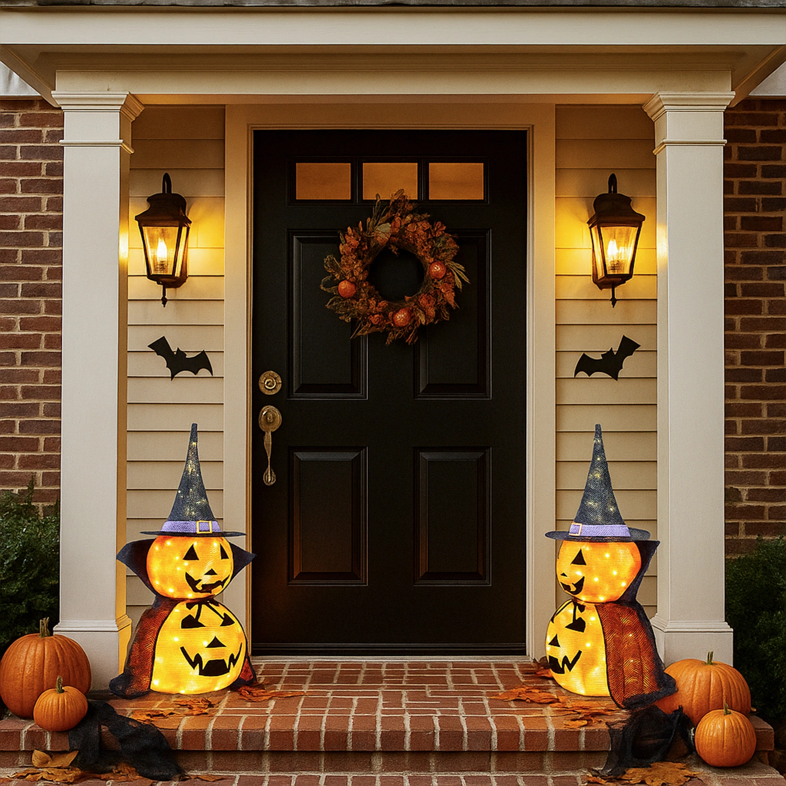 2 Pack 3FT Lighted Pumpkin Decorations, 176 LED Pop-Up Jack-O-Lantern with Cape & Metal Stand, Plug-In Halloween Collapsible Lamp for Indoor Outdoor Patio Yard Party Decor view 11