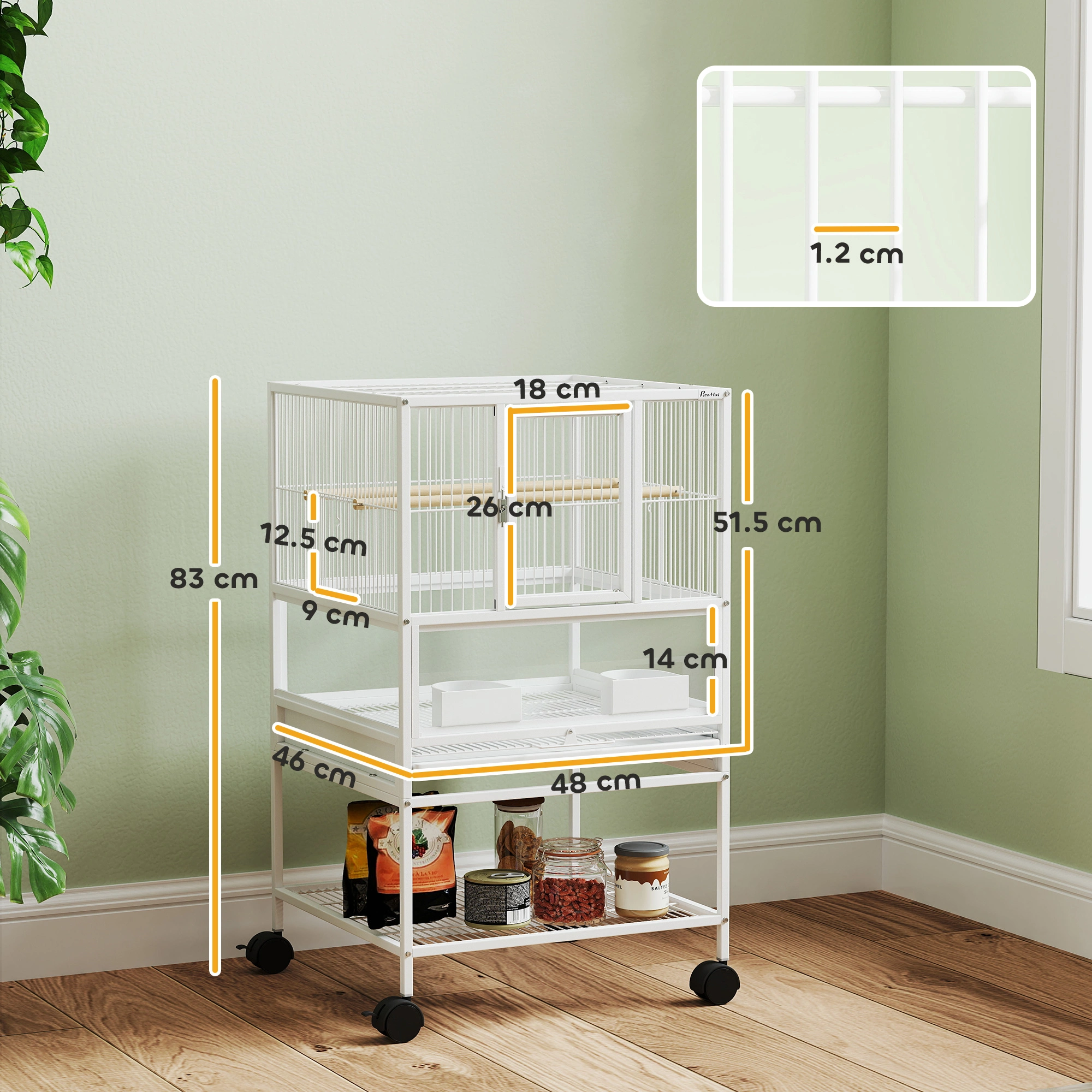 Bird Cage Starter Kit with Rolling Stand, Detachable Metal Avian Habitat, Complete Bird Accessories Set, Easy Assembly view 5