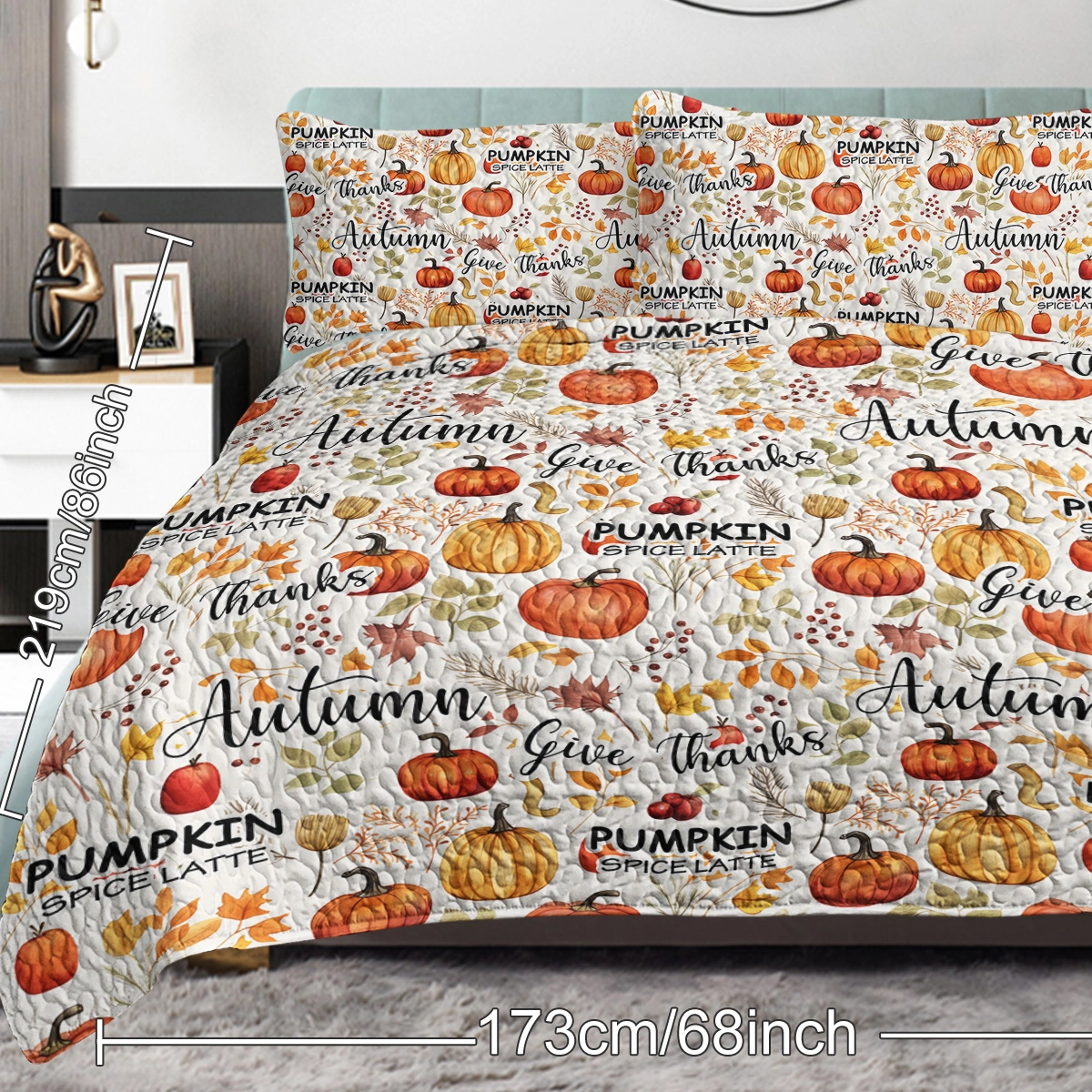 Pumpkin Autumn Leaves Quilt Set King Size - 3 Piece All Season Bedding with 2 Pillowcases, Thanksgiving Bedroom Decor for Kids Adults view 12
