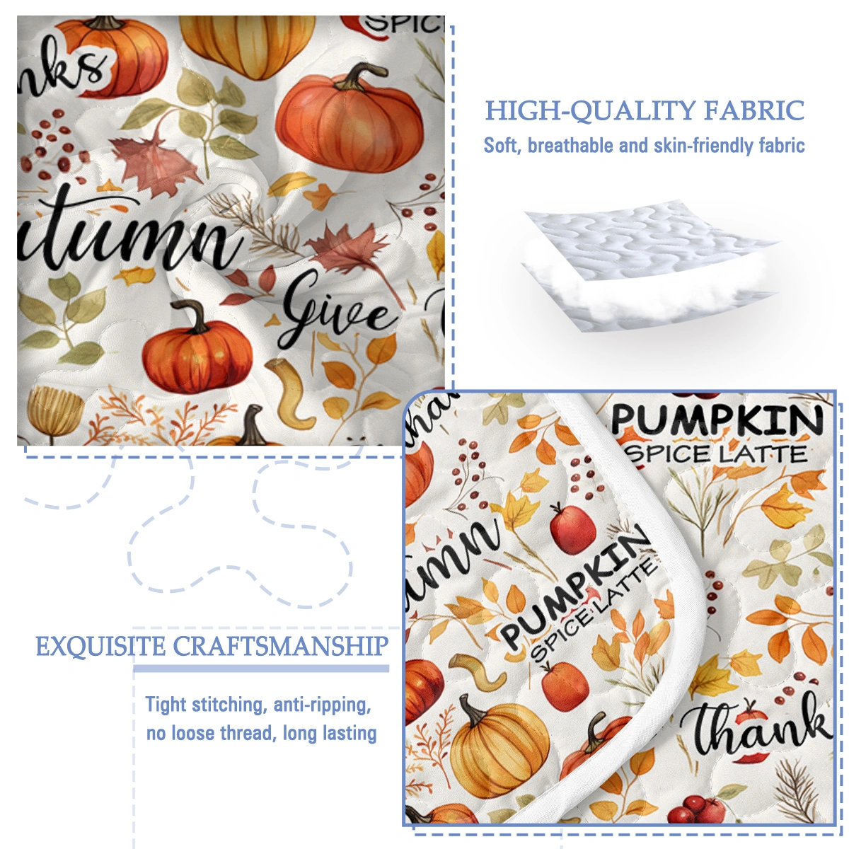 Pumpkin Autumn Leaves Quilt Set King Size - 3 Piece All Season Bedding with 2 Pillowcases, Thanksgiving Bedroom Decor for Kids Adults view 4