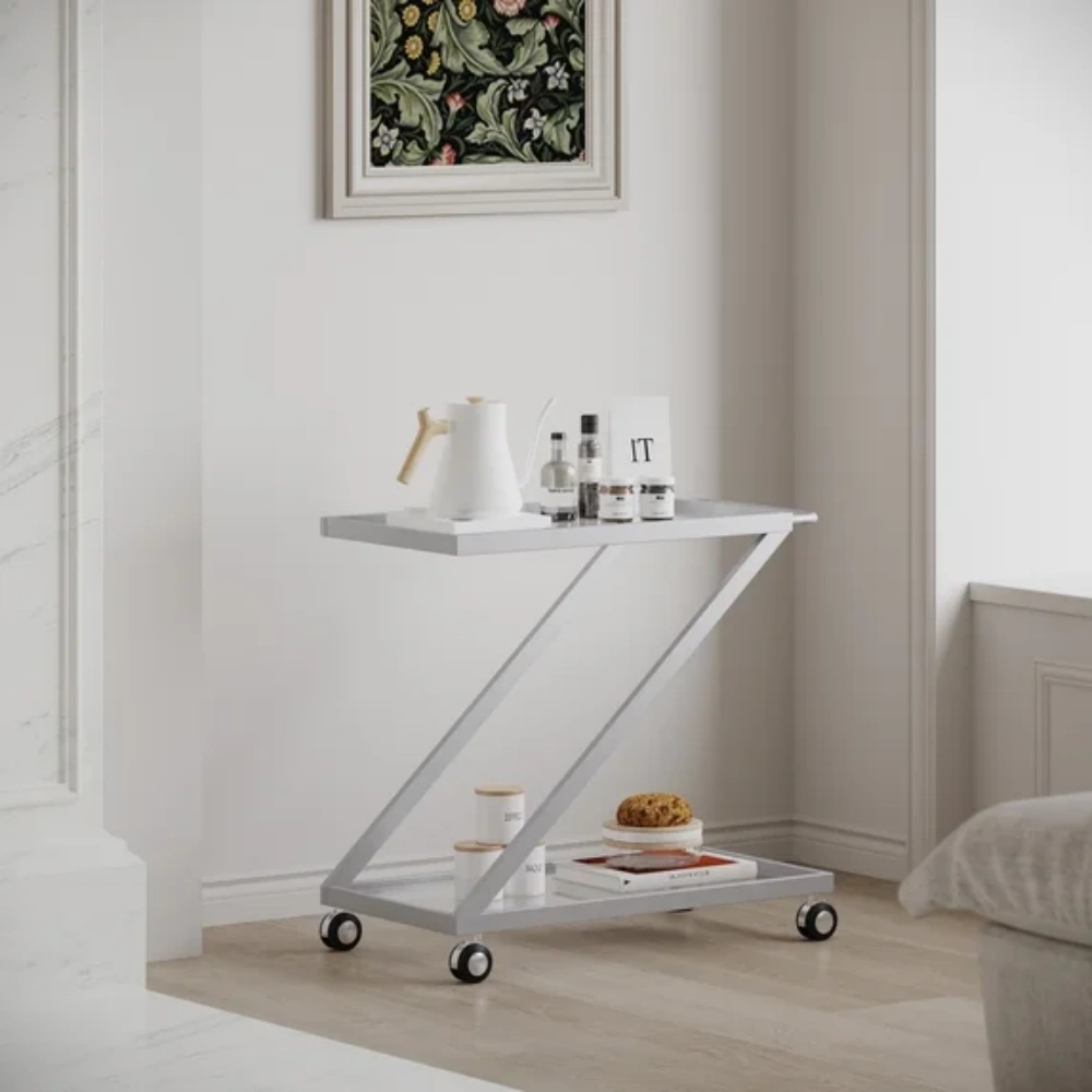 Bar Cart, Bakers Rack,Home Serving Bar Cart With Lockable Wheels, Wine Rolling Cart,Tempered Glass Shelves For Kitchen Dining Living Room view 5