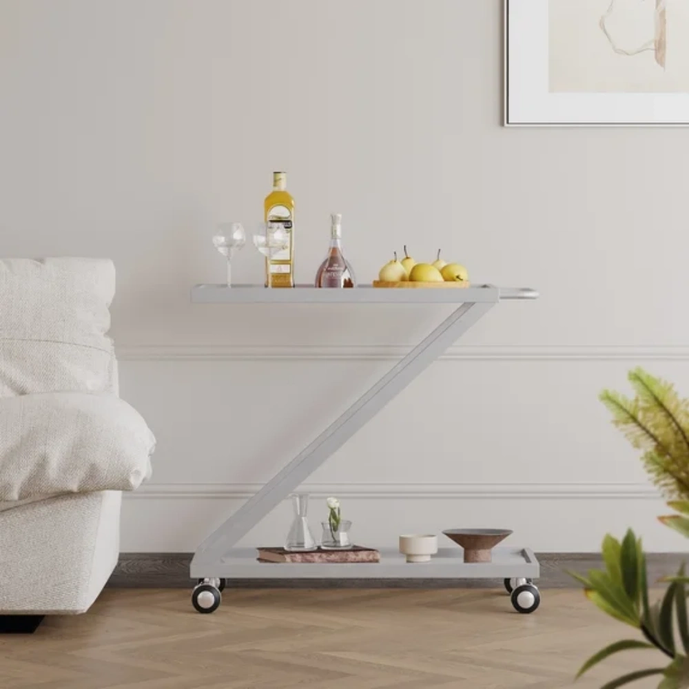 Bar Cart, Bakers Rack,Home Serving Bar Cart With Lockable Wheels, Wine Rolling Cart,Tempered Glass Shelves For Kitchen Dining Living Room view 6