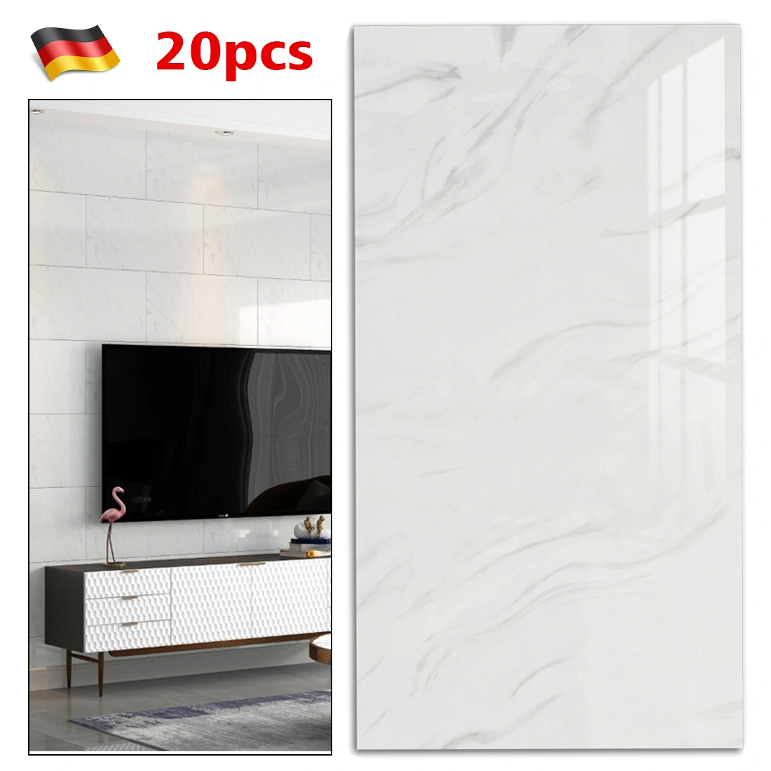 20PCS Marble Peel and Stick Wall Decals for Kitchen & Bathroom, Pearl White Self-Adhesive Vinyl Tiles view 2