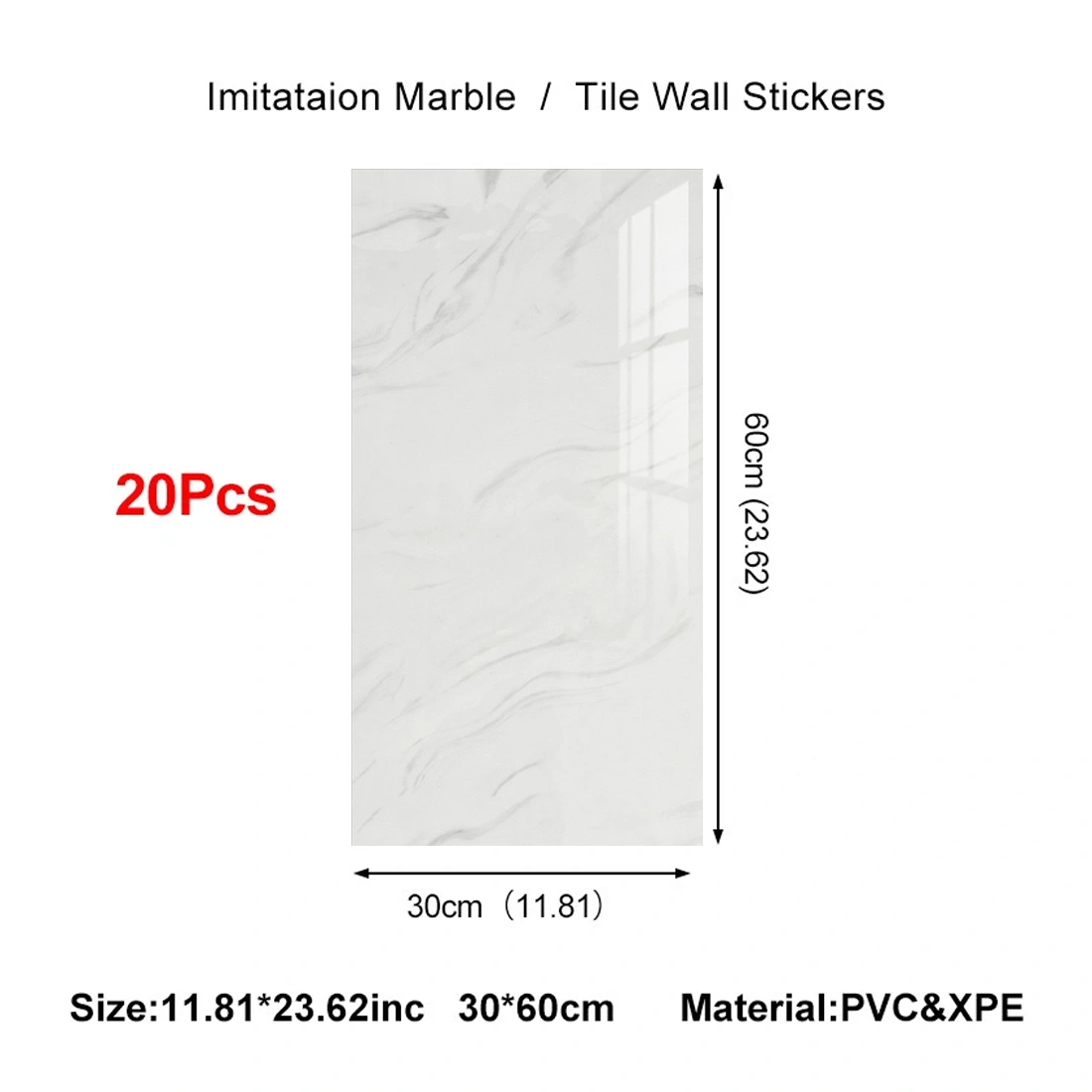 20PCS Marble Peel and Stick Wall Decals for Kitchen & Bathroom, Pearl White Self-Adhesive Vinyl Tiles view 3