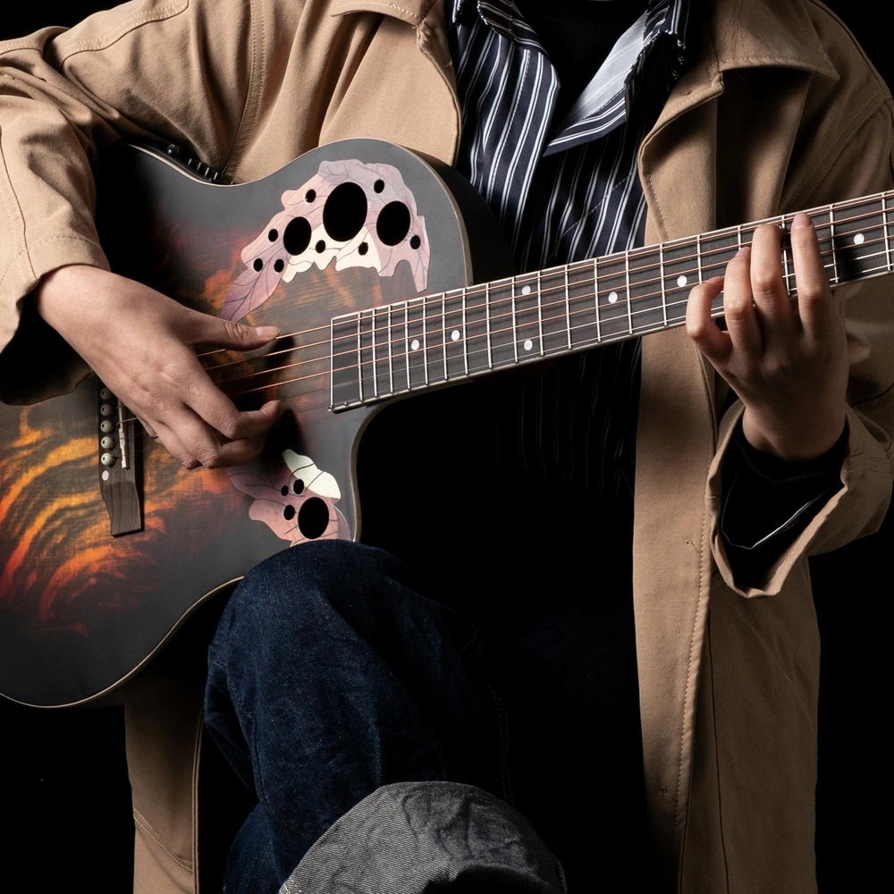 41 inch Full-Size Cutaway Acoustic-Electric Guitar Grape Voice Hole Spruce Top Round Back Sunset Color view 13