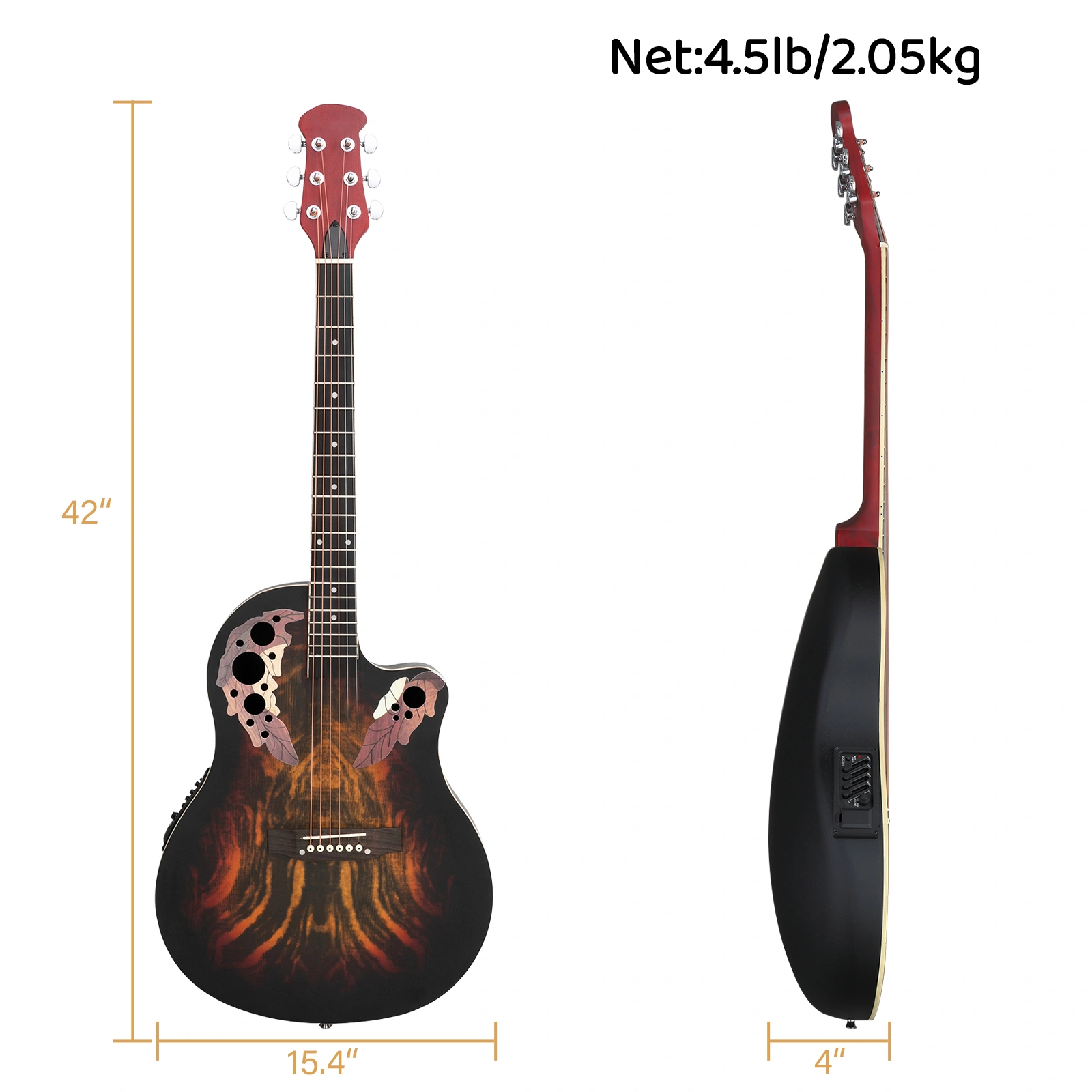 41 inch Full-Size Cutaway Acoustic-Electric Guitar Grape Voice Hole Spruce Top Round Back Sunset Color view 16