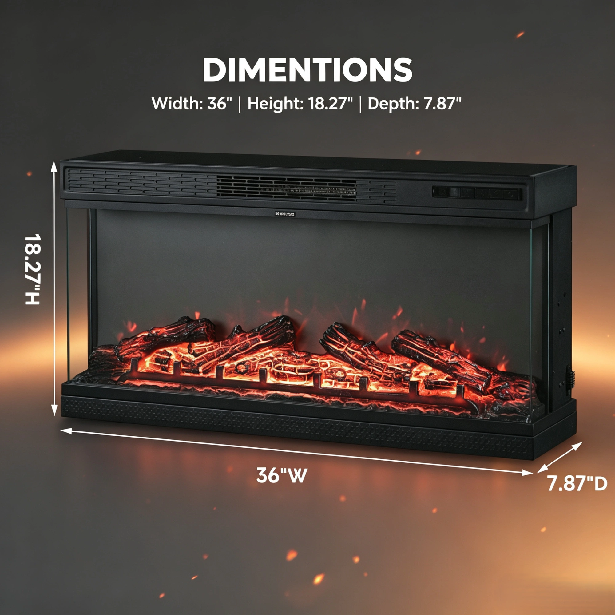 36 Inch Electric Fireplace Insert 1500W, Built-In Black Steel Fireplace Heater with 3-Side Glass, 5-Level Flame, 12 LED Colors, Remote, Thermostat & Timer, 120V view 3