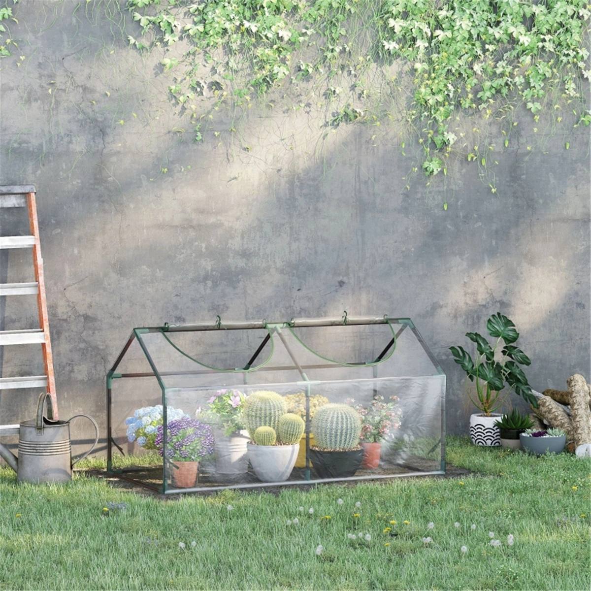 4x2x2 ft Mini Greenhouse Portable Clear PVC Covered with Roll-Up Zippered Windows Indoor Outdoor Garden Green House