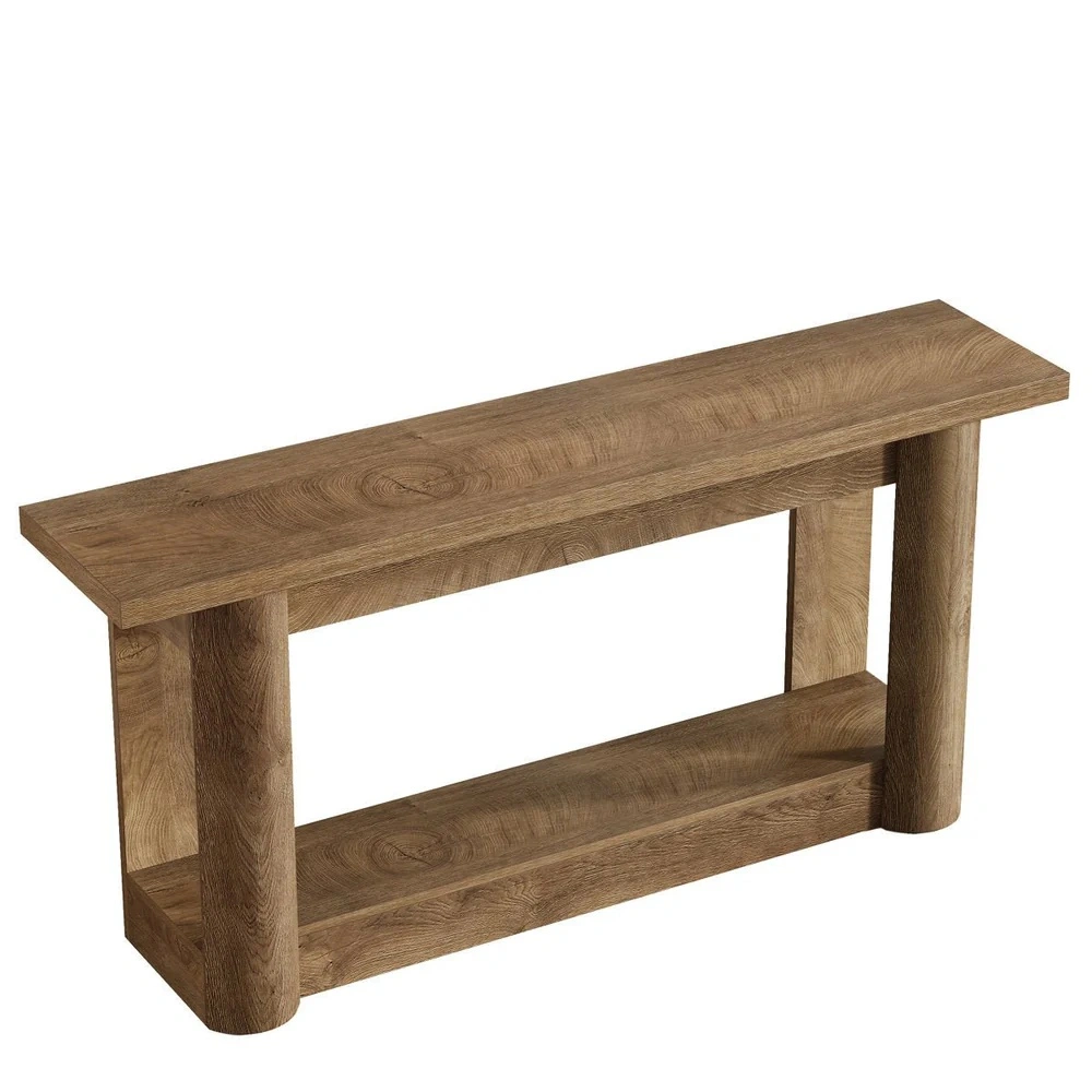 Sleek Long Console Table with Storage Shelf - Narrow Entryway Sofa Table for Hallway, Living Room, Modern Thin Design Against Wall view 2