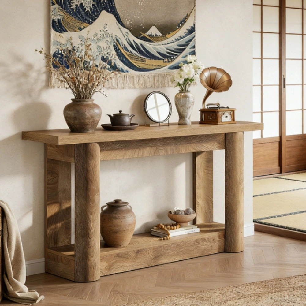 Sleek Long Console Table with Storage Shelf - Narrow Entryway Sofa Table for Hallway, Living Room, Modern Thin Design Against Wall view 4