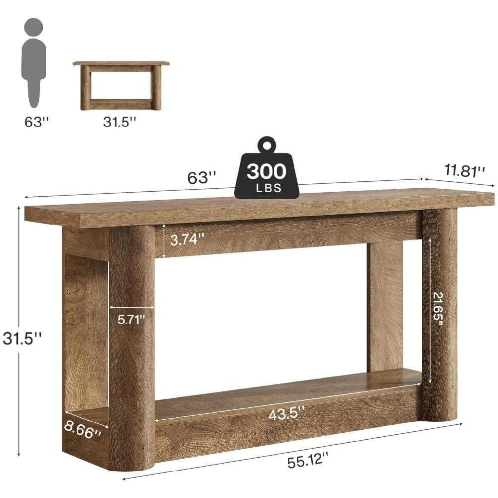 Sleek Long Console Table with Storage Shelf - Narrow Entryway Sofa Table for Hallway, Living Room, Modern Thin Design Against Wall view 8