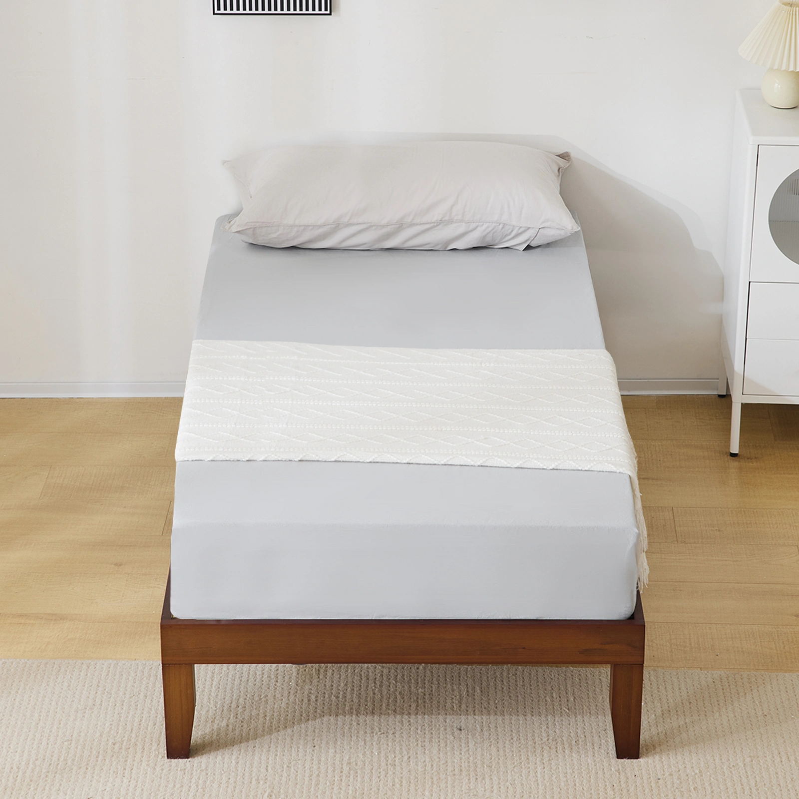 Basic bed frame, painted pine wood, brown, twin size, 189*96.5*30.5cm, wooden bed, single bed view 6