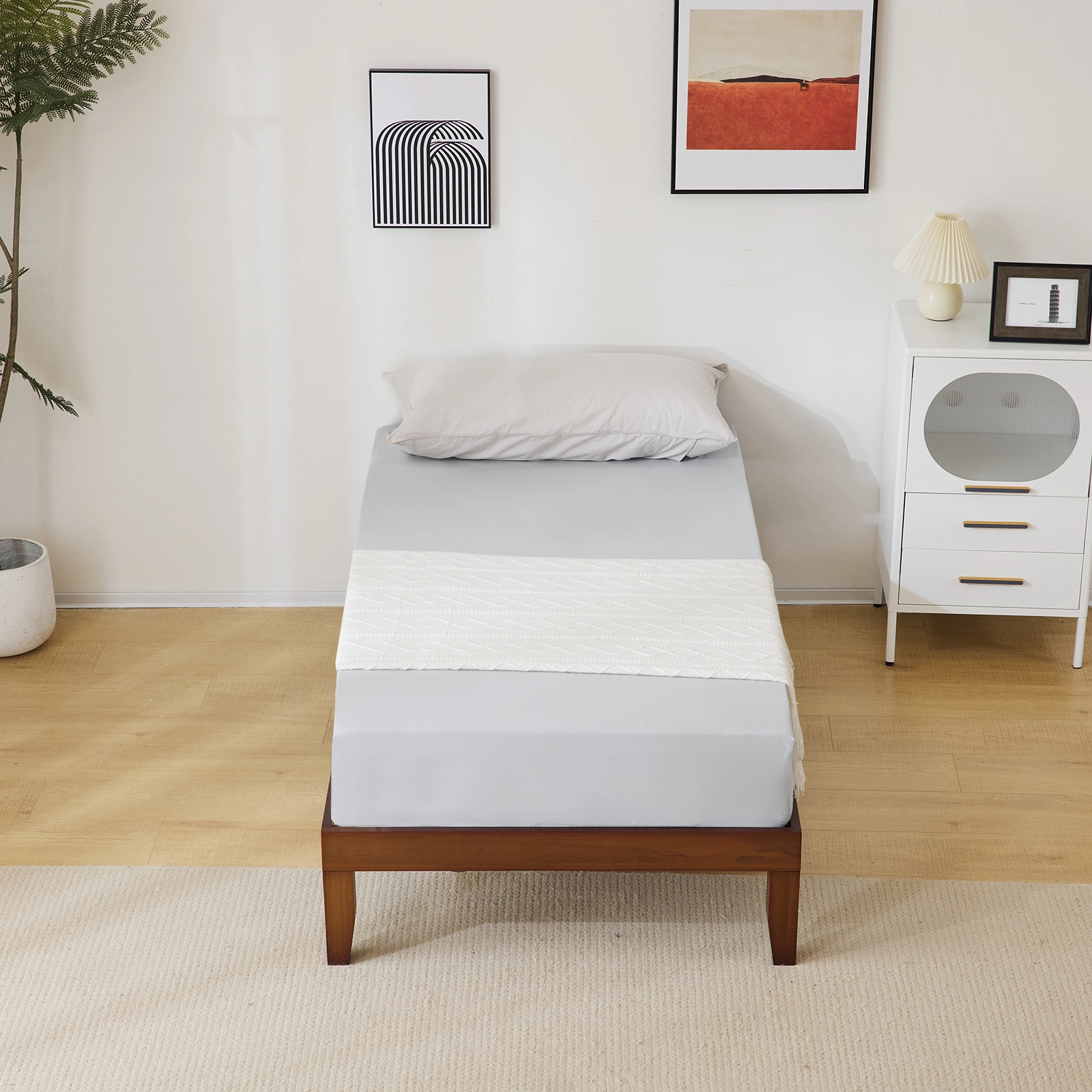 Basic bed frame, painted pine wood, brown, twin size, 189*96.5*30.5cm, wooden bed, single bed view 7