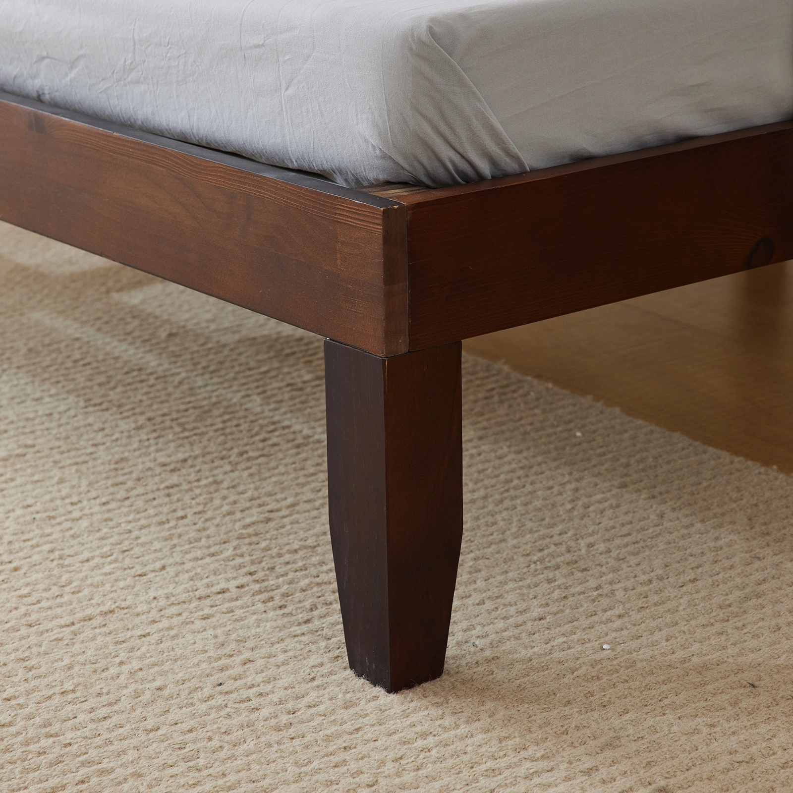 Basic bed frame, painted pine wood, brown, twin size, 189*96.5*30.5cm, wooden bed, single bed view 9