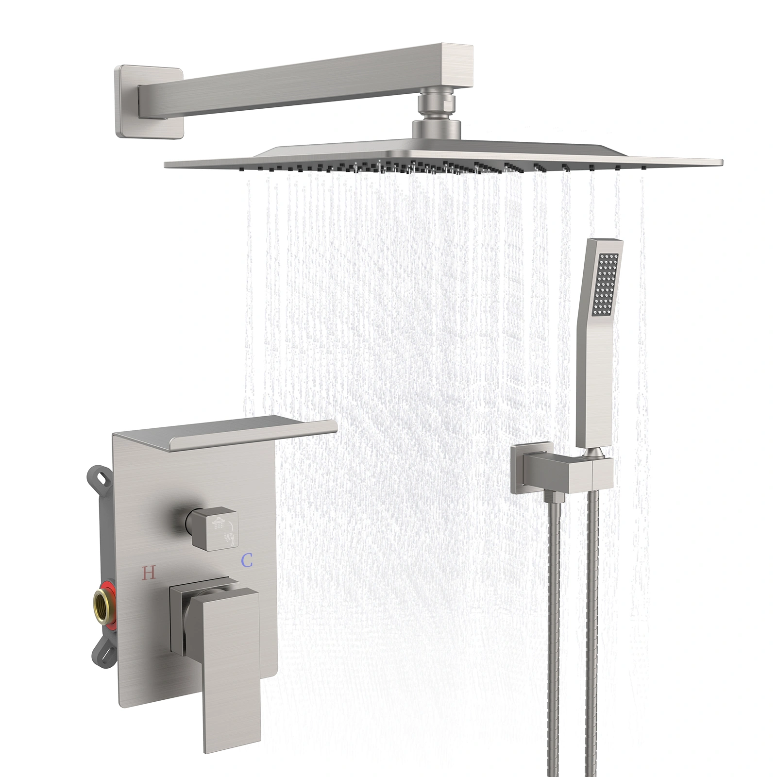 Rainfall Shower System With Storage Rack 10 inch Shower Faucet Set Matte Black with High Pressure with Square Shower Head Luxury Shower Set Wall Mount[Unable ship on weekends, TK/TEMU only for pickup, only TX10643 warehouse supports GOFO] w