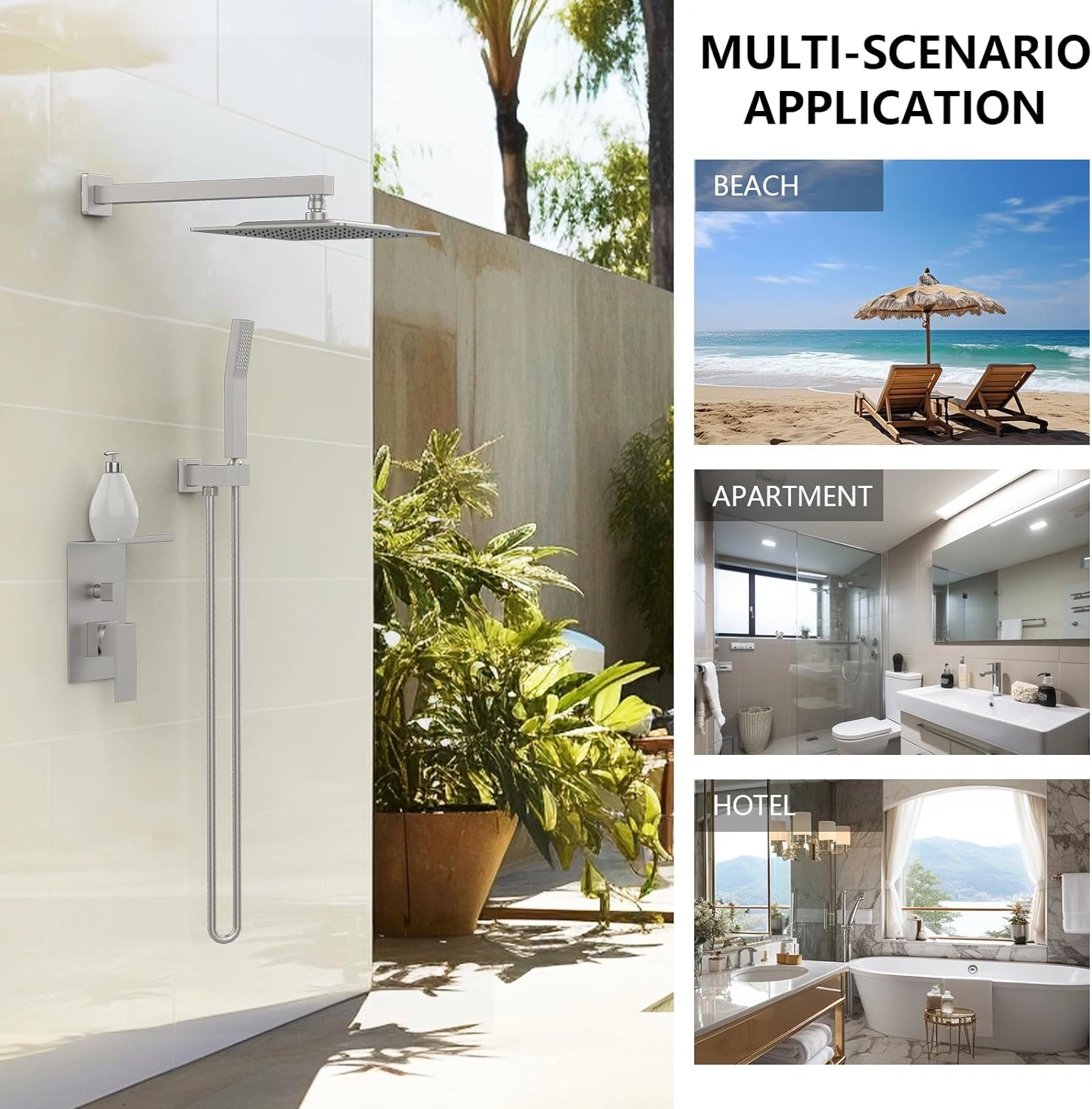 Rainfall Shower System With Storage Rack 10 inch Shower Faucet Set Matte Black with High Pressure with Square Shower Head Luxury Shower Set Wall Mount[Unable ship on weekends, TK/TEMU only for pickup, only TX10643 warehouse supports GOFO] w view 4