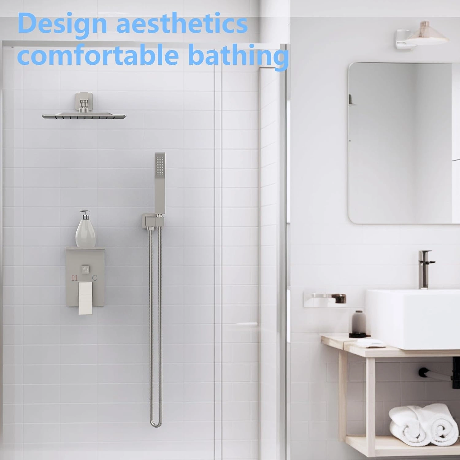 Rainfall Shower System With Storage Rack 10 inch Shower Faucet Set Matte Black with High Pressure with Square Shower Head Luxury Shower Set Wall Mount[Unable ship on weekends, TK/TEMU only for pickup, only TX10643 warehouse supports GOFO] w view 5