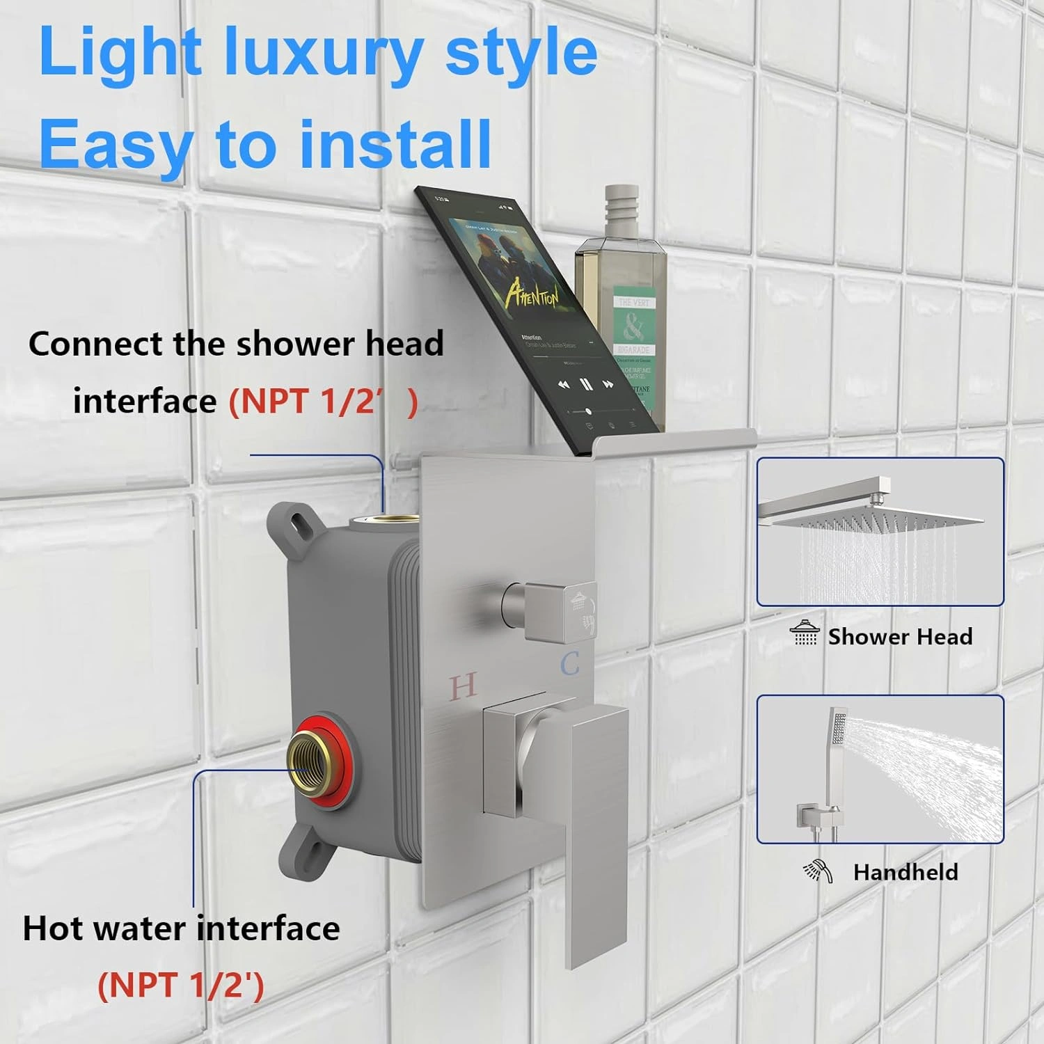 Rainfall Shower System With Storage Rack 10 inch Shower Faucet Set Matte Black with High Pressure with Square Shower Head Luxury Shower Set Wall Mount[Unable ship on weekends, TK/TEMU only for pickup, only TX10643 warehouse supports GOFO] w view 6