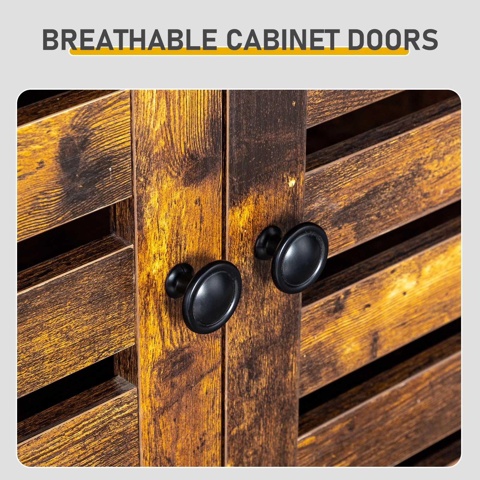 Shoe cabinet with 2 doors, 5 open compartments, and a tabletop with a back panel; made of MDF; 116*35.5*107cm; weathered wood color view 6