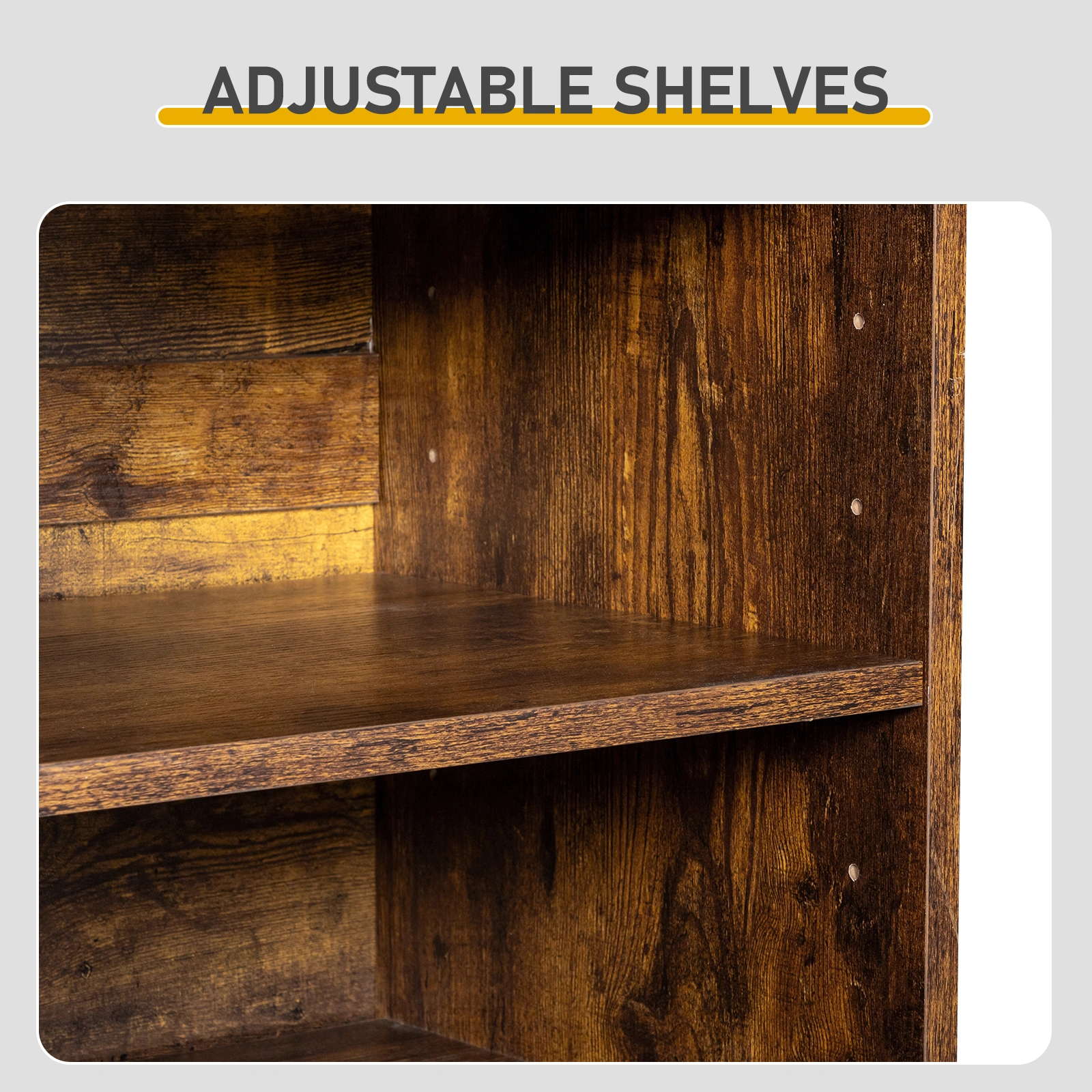 Shoe cabinet with 2 doors, 5 open compartments, and a tabletop with a back panel; made of MDF; 116*35.5*107cm; weathered wood color view 7