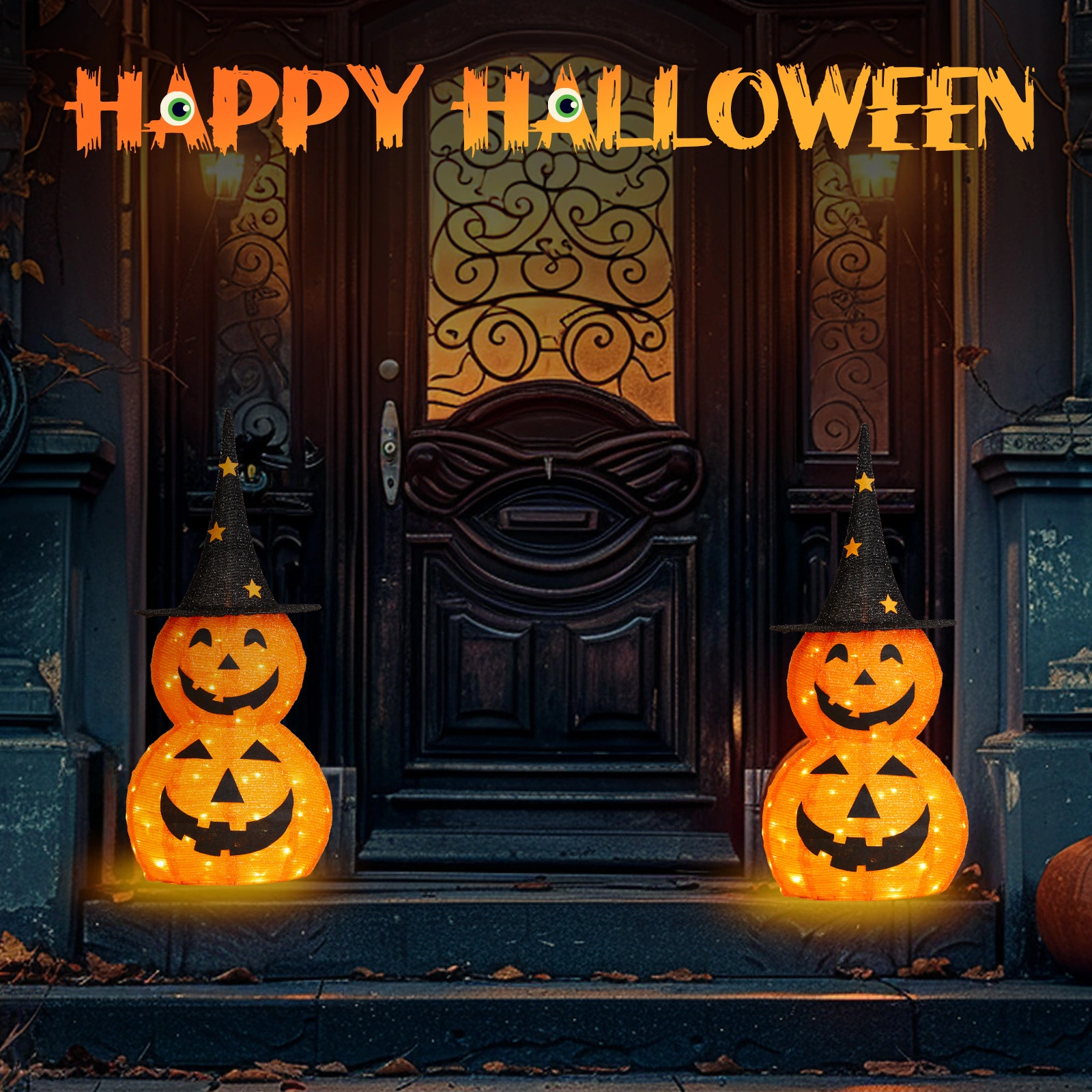 2pcs 3ft Halloween Collapsible Pumpkin Decorations 150 LED Lights view 7