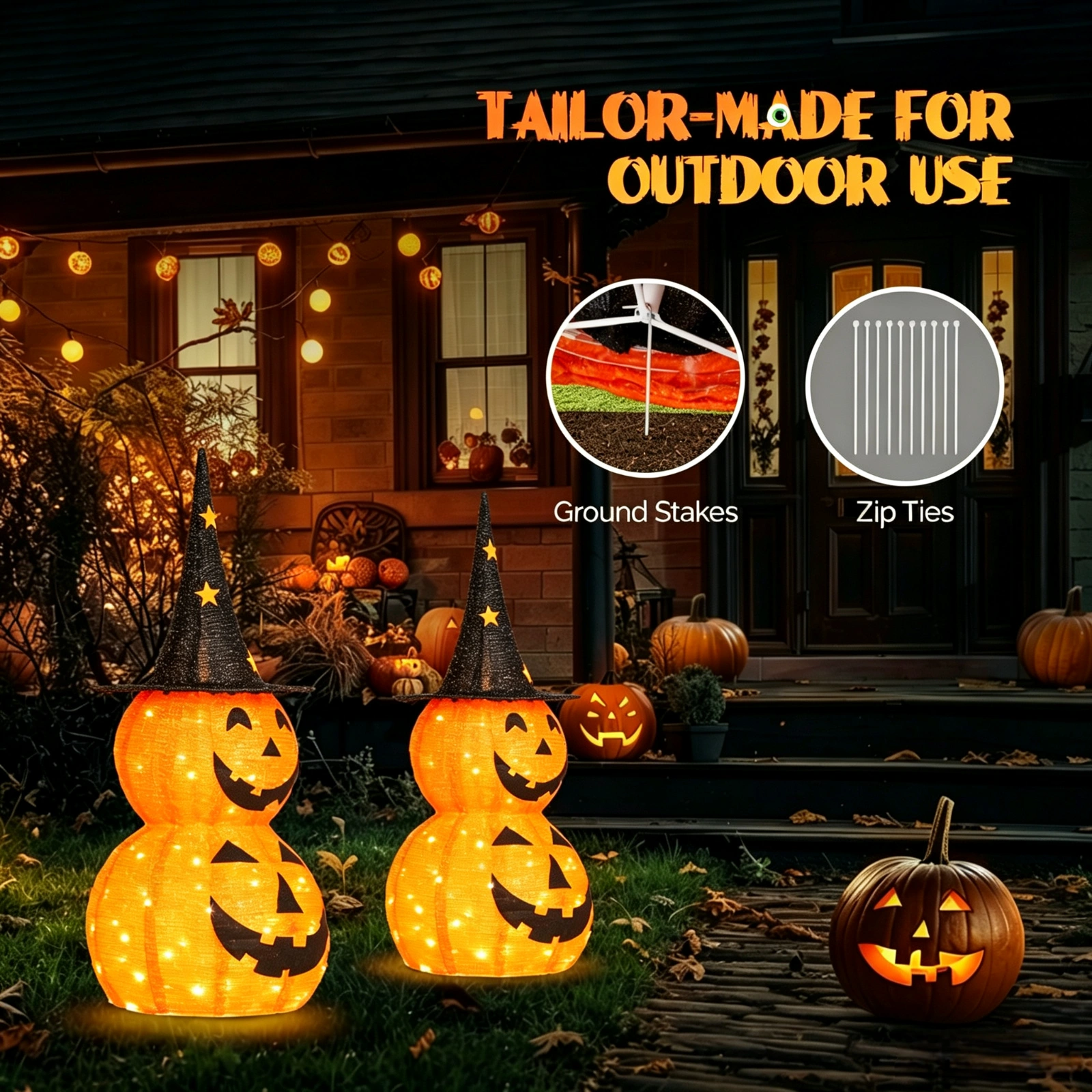 2pcs 3ft Halloween Collapsible Pumpkin Decorations 150 LED Lights view 9