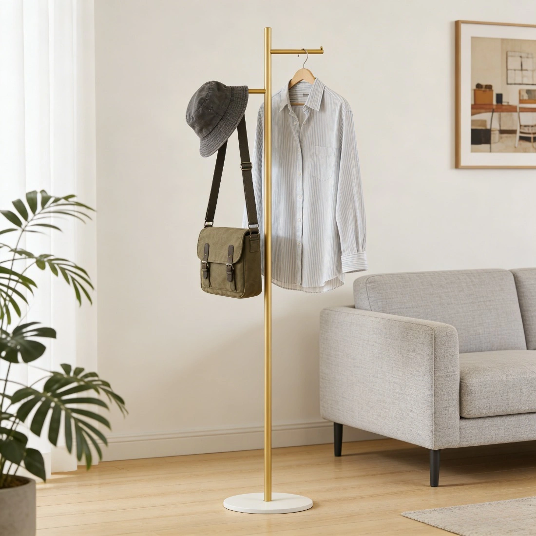 Heavy Duty Gold Metal Clothes Rack with Marble Base | Freestanding Garment Hanger for Bedroom, Jacket, Scarf, Hat view 3